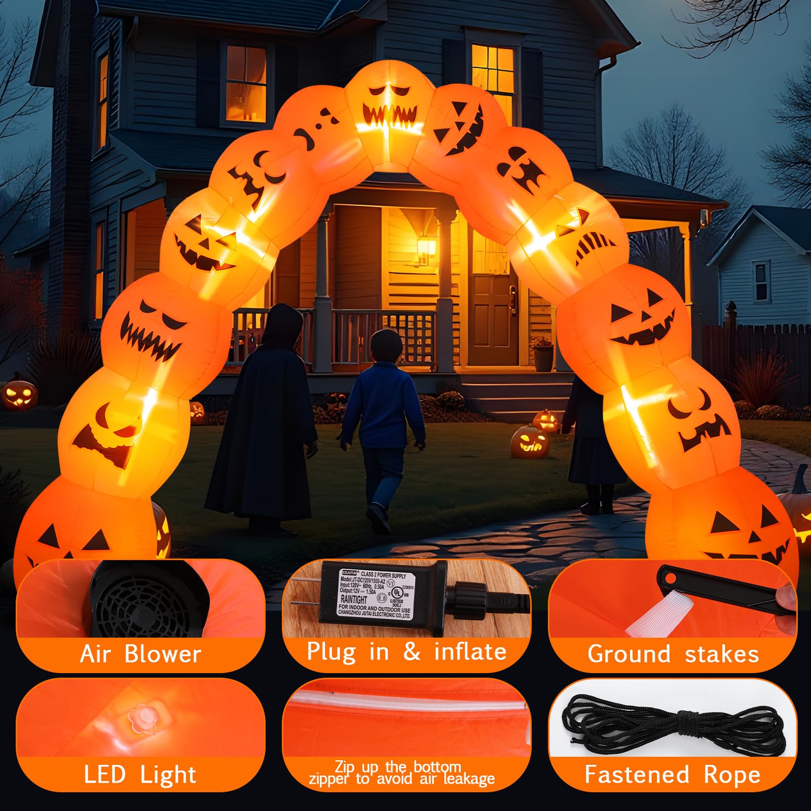 Soulchen 10 ft Giant Halloween Inflatable Jack O Pumpkin Archway Decoration LED Light up Giant Blow up Pumpkin Arch for Hallowee
