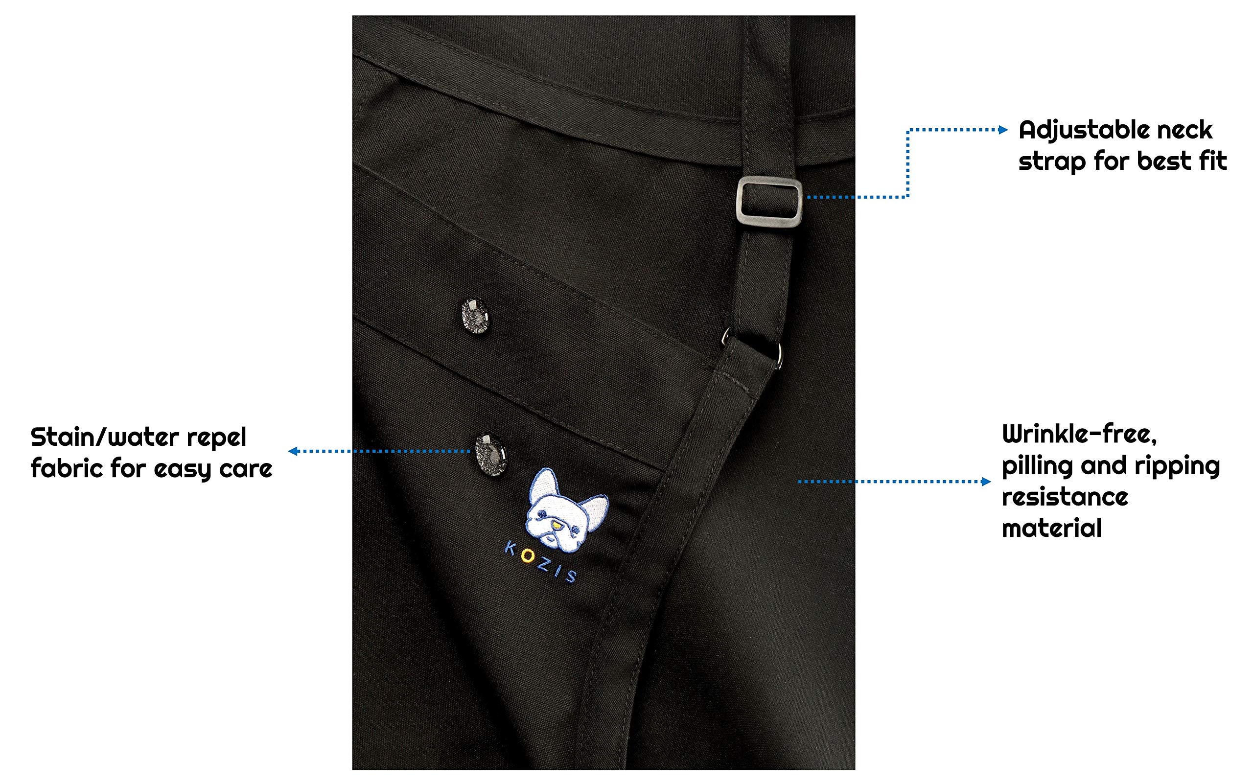 Kozis Bib Apron, Mjs Cotton-Rich Polyester, One Size, Black