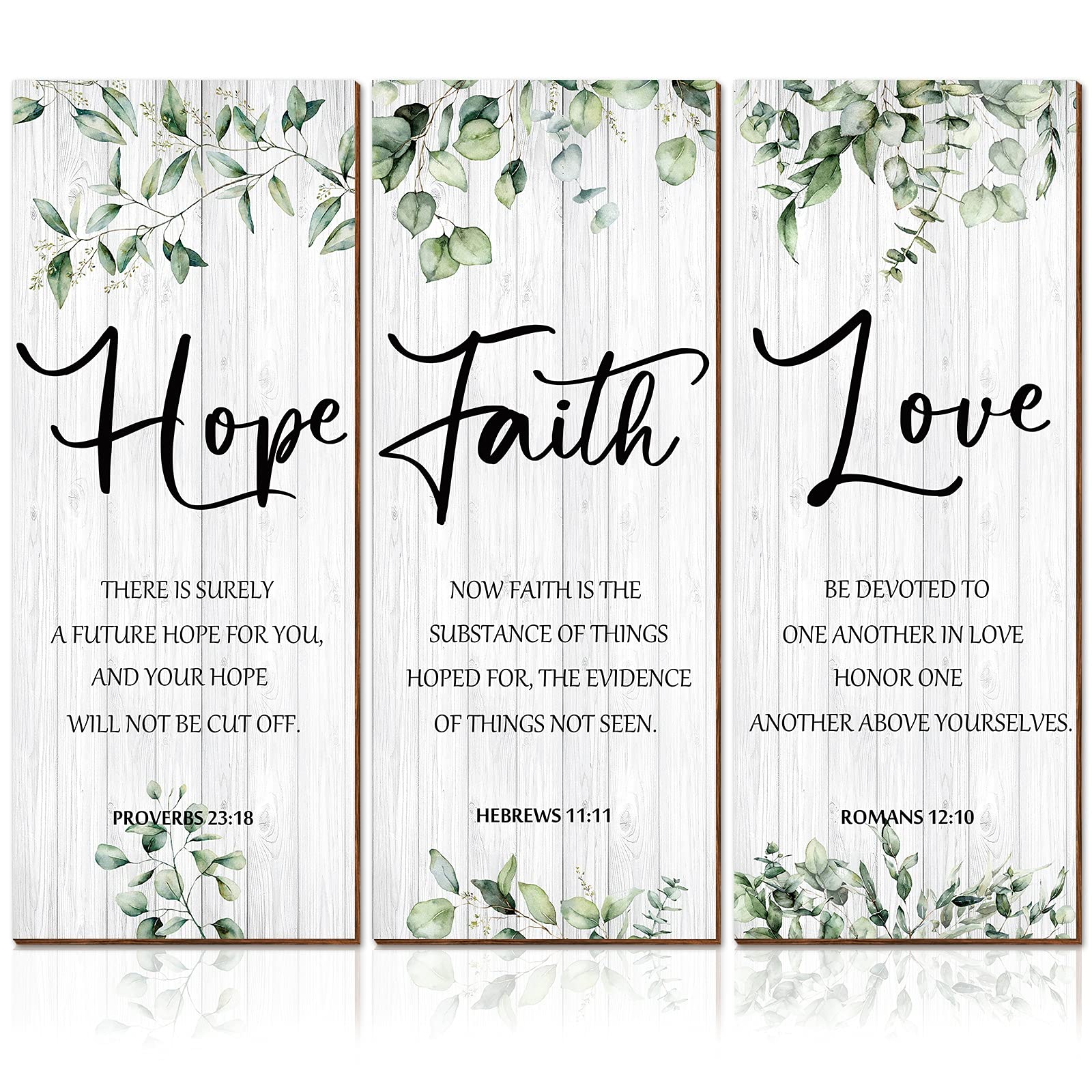 3 Pieces Wall Decor Christian Wall Decor Green Inspirational Art Scripture Hanging Plaque Rustic Wooden Leaves Sign Quote for Ho