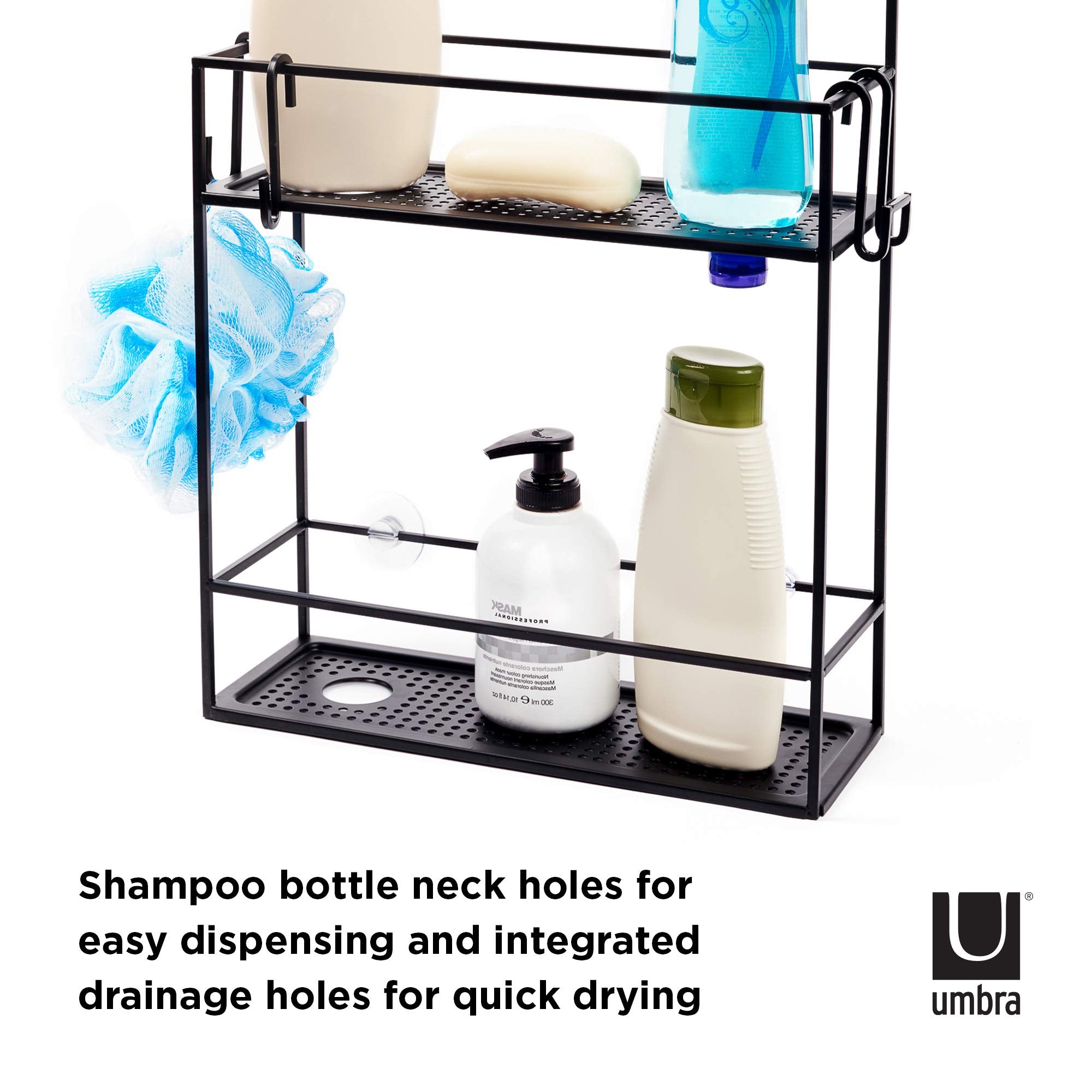 Umbra 023461-040 Cubiko Shower Caddy, Black Metal Shower Caddy Over The Shower Head