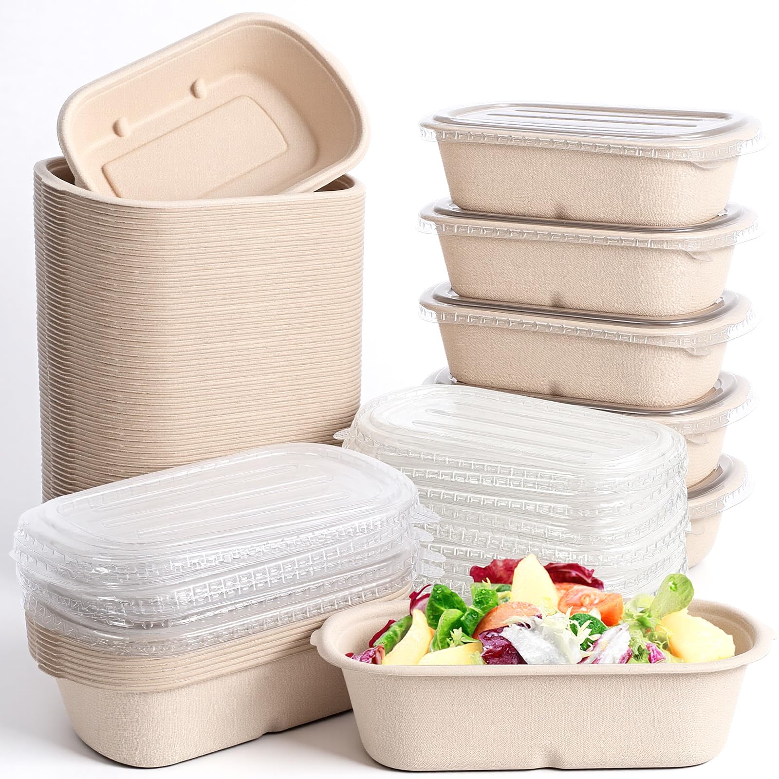 Ckhoid 100 Pack 23 oz Disposable Meal Prep Containers Disposable Food Container with Lids Paper Togo Container Compostable Take 