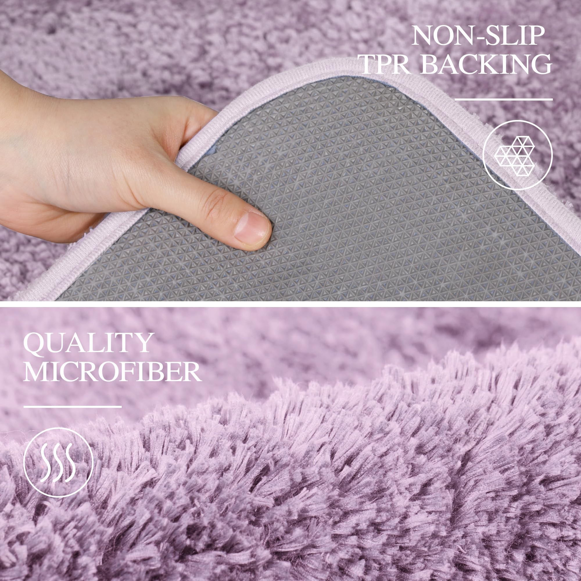 Walensee Bathroom Contour Rug (20X24, Lavender) Non Slip Bath Mat For Bathroom Water Absorbent Soft Microfiber Shaggy Bathroom M