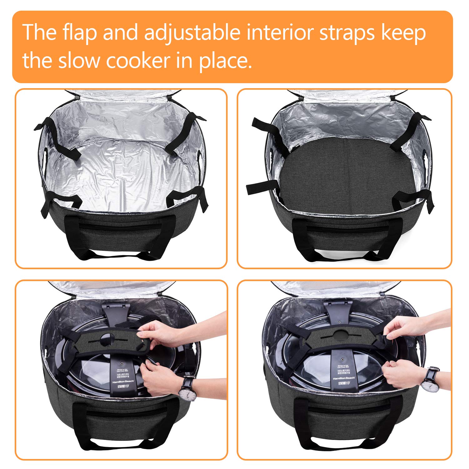 Luxja Insulated Slow Cooker Bag (With A Bottom Pad And Lid Fasten Straps), Slow Cooker Carrier Fits For Most 6-8 Quart Oval Slow