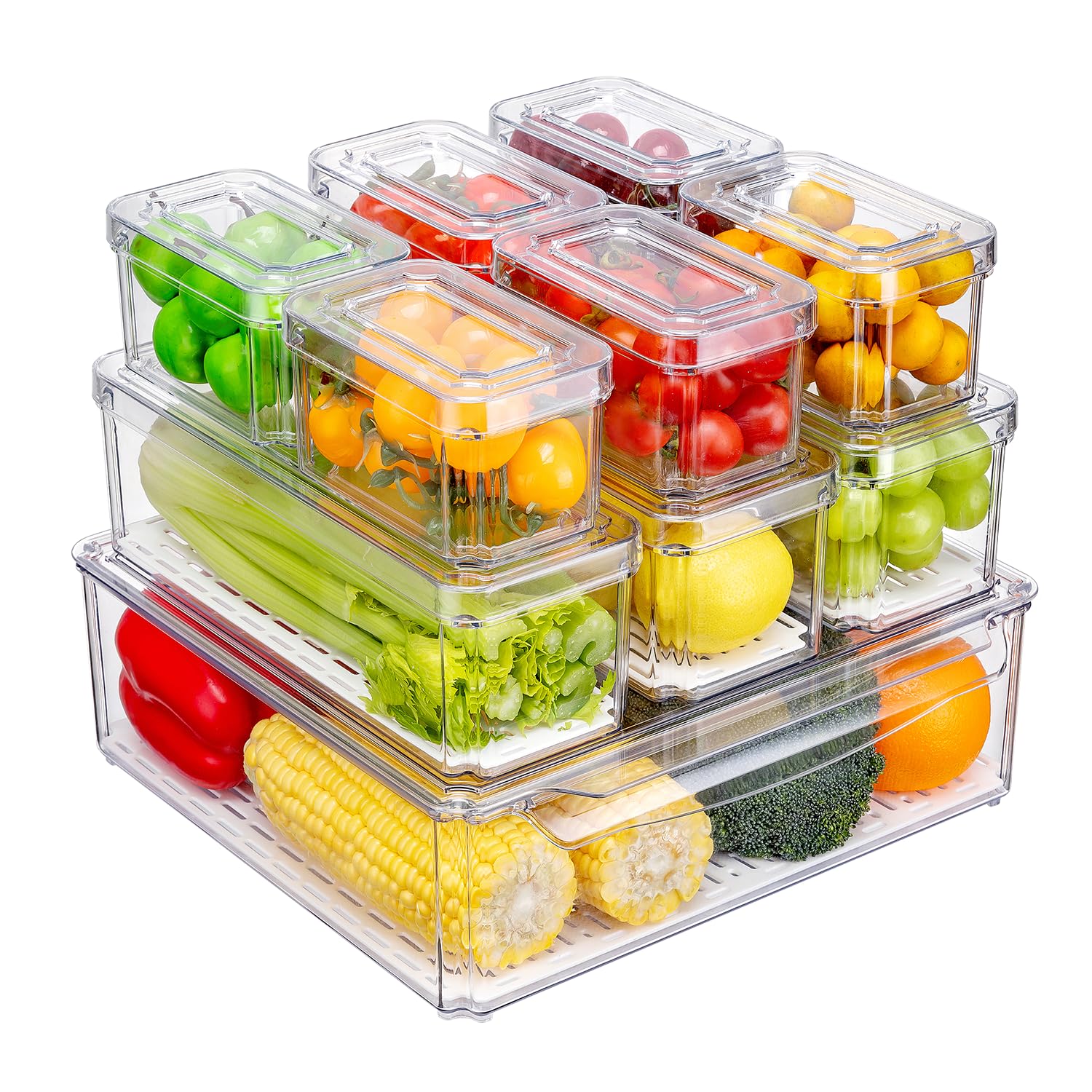 Kumd 10 Pack Fridge Organizer, Stackable Refrigerator Organizer Bins With Lids, Bpa-Free Produce Fruit Storage Containers For St