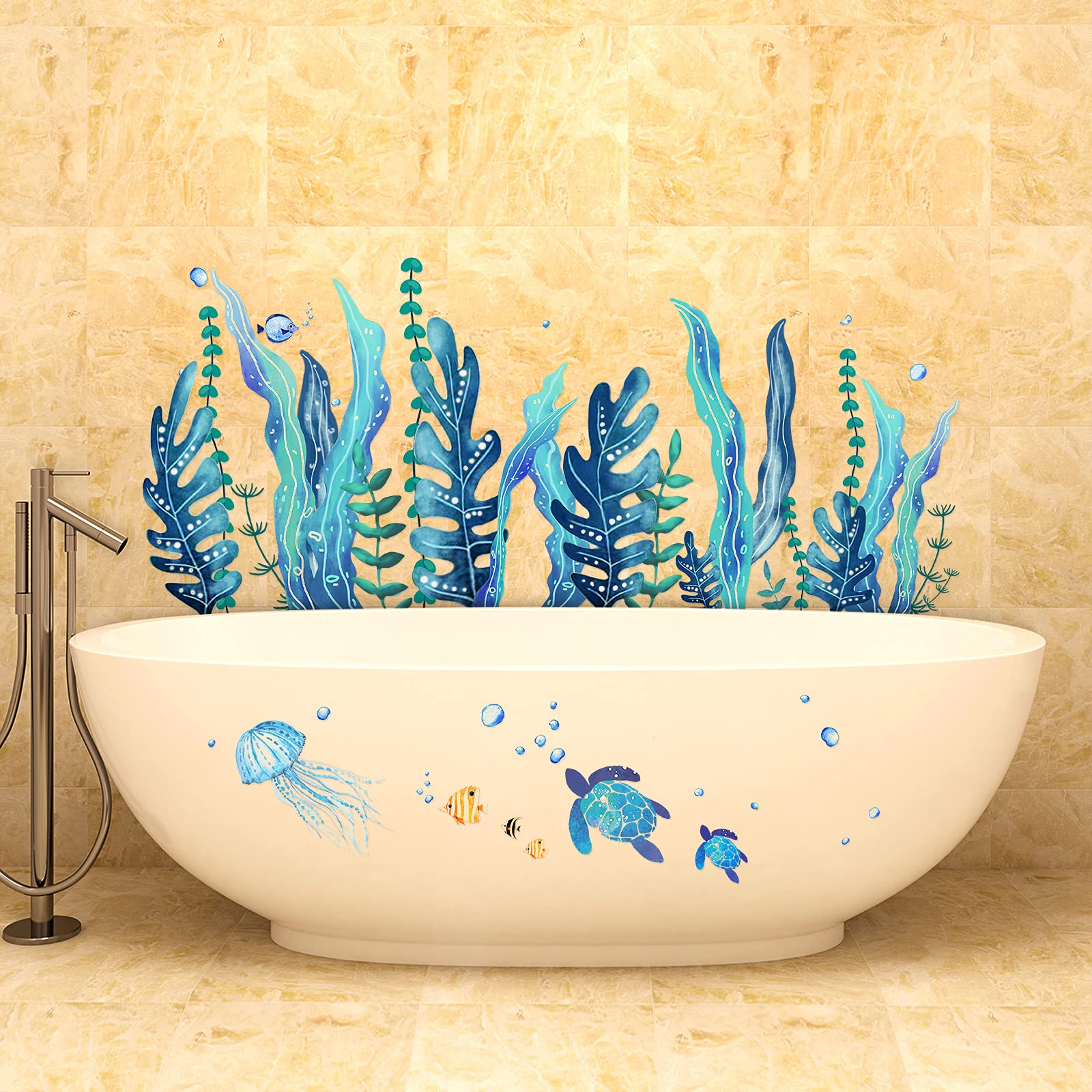 Tenare Ocean Sea Turtle Wall Decals - Removable Vinyl Stickers for Bedroom & Nursery, Blue, 5 Sheets