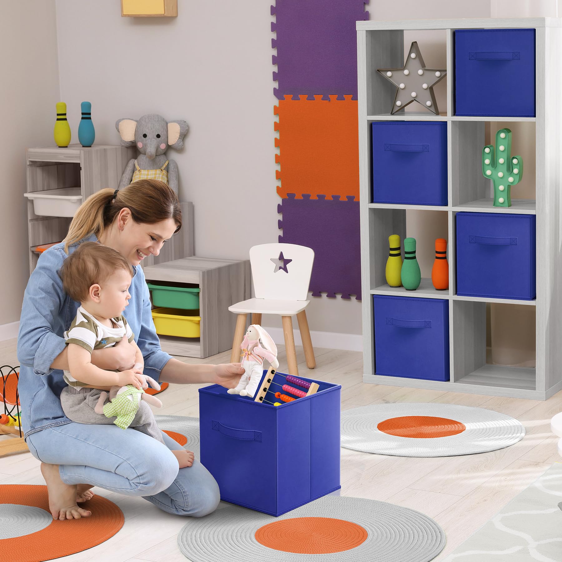 Sorbus Foldable Storage Cubes - 6 Fabric Baskets For Organizing Pantry, Closet, Shelf, Nursery, Playroom, Toy Box, Cubby -11 Inc