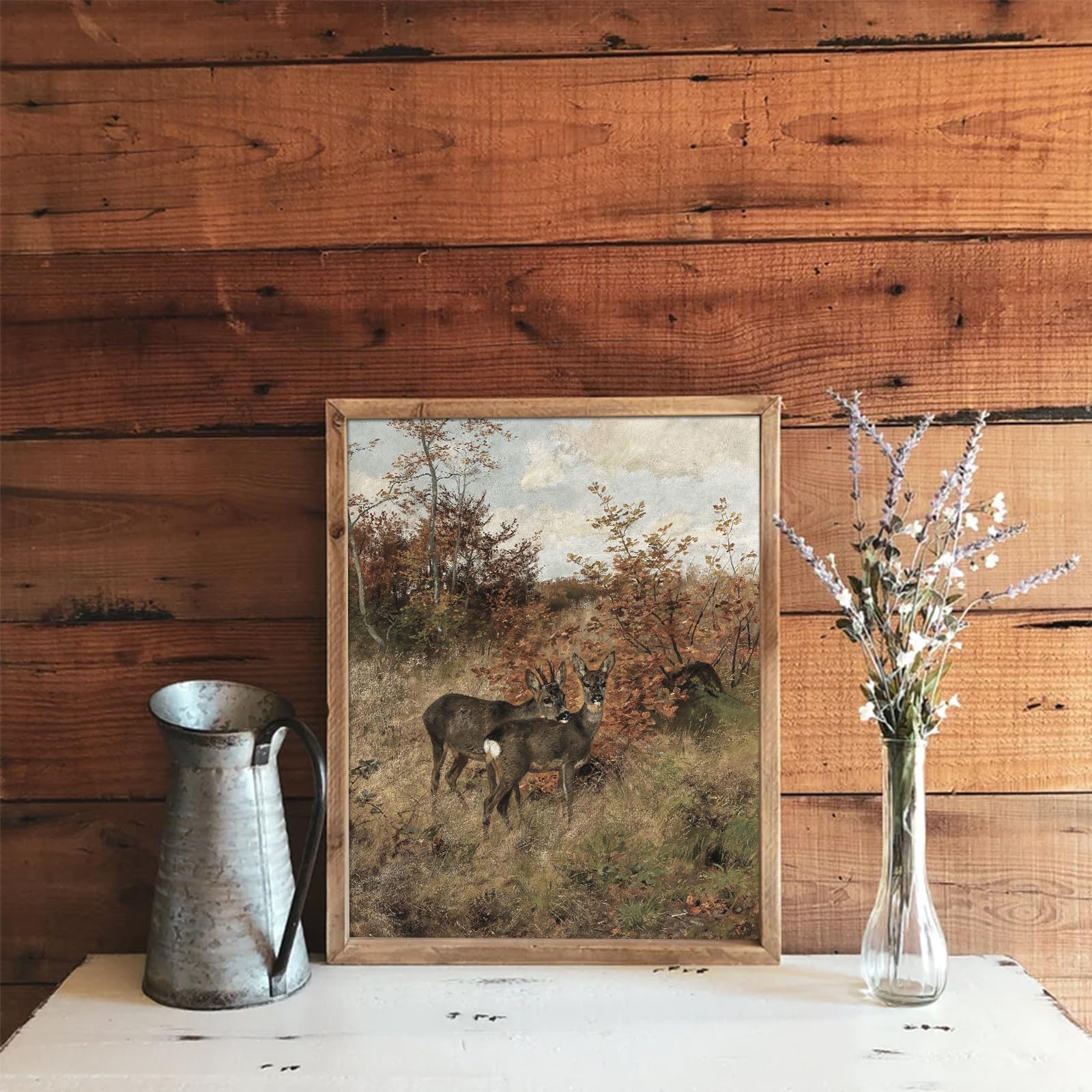 Uniro Vintage Fall Wall Art For Bedroom Decor, Rustic Farmhouse Wall Decor Autumn Deer Countryside Wall Painting Canvas Prints L