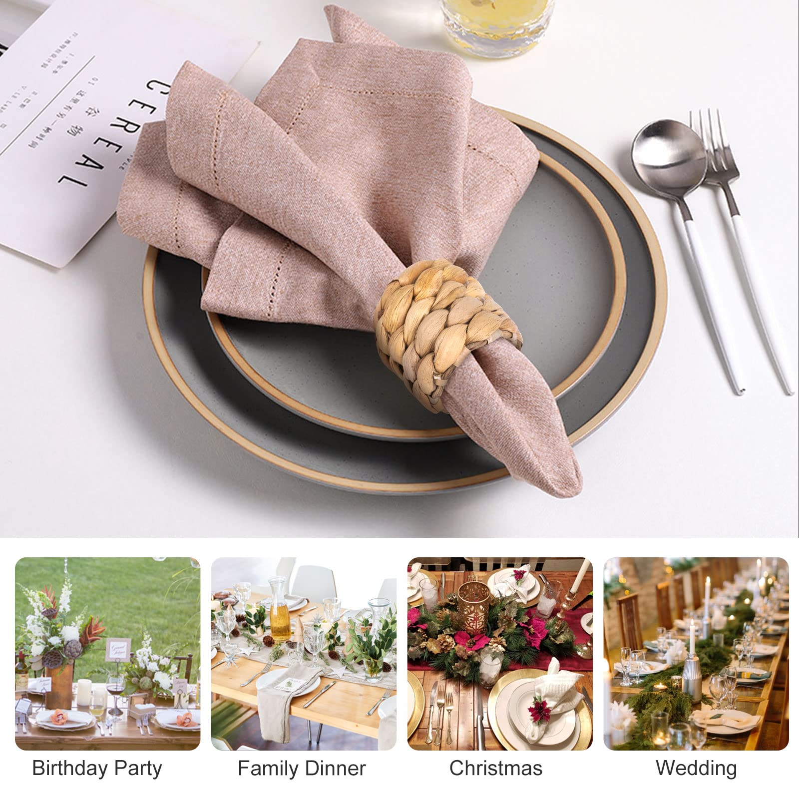 Aptwow Farmhouse Napkin Rings, Hand-Woven Napkin Rings For Table Decor, Fall Rustic Napkin Rings, Napkin Holder Buckles For Holi