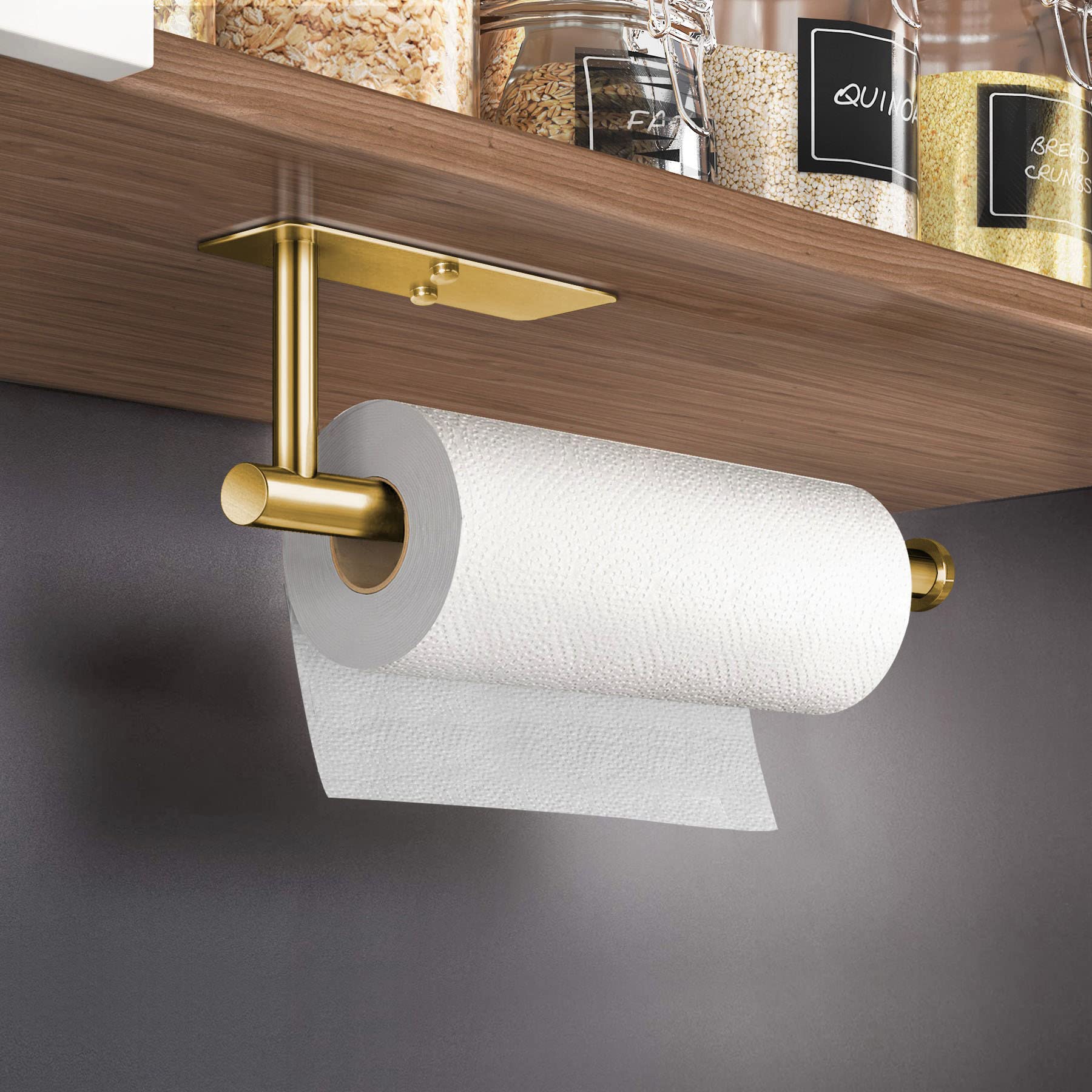 VAEHOLD Adhesive Paper Towel Holder Under Cabinet Mount (Gold)