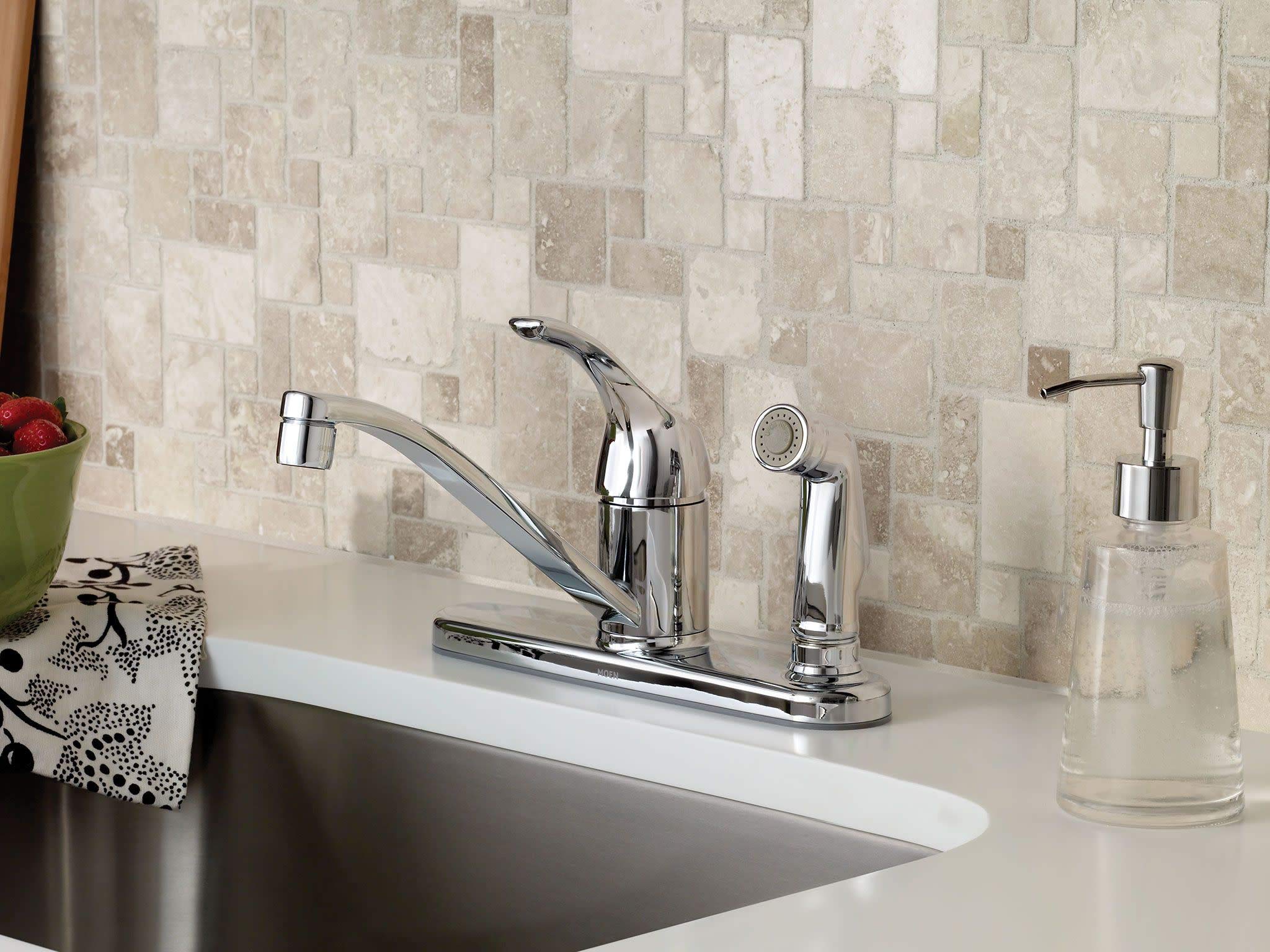 Moen Ca87554C Adler Low Arc Kitchen Faucet With Side Spray In Chrome