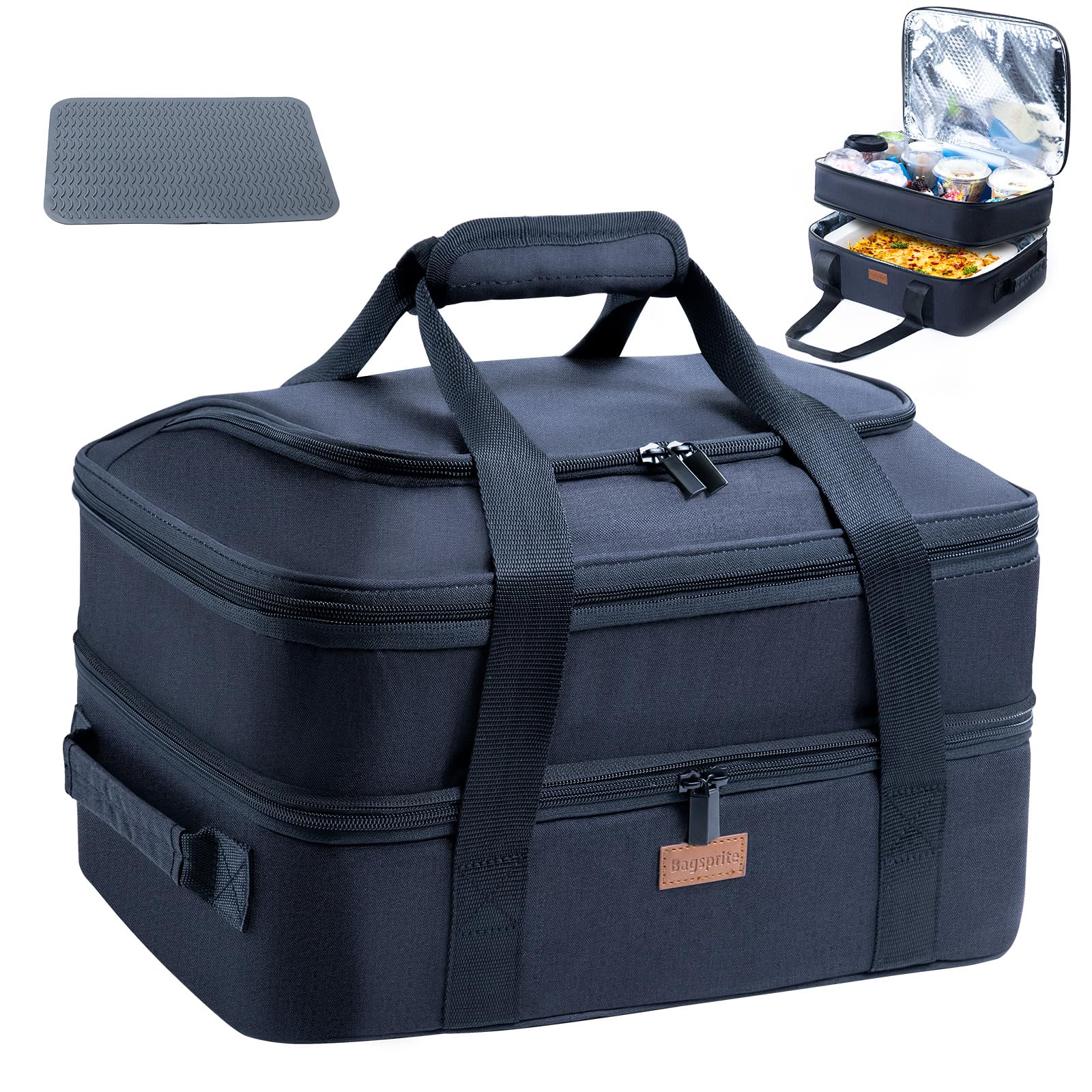 BAGSPRITE Expandable Insulated Casserole Carrier for Hot or Cold Food, Casserole Dish Carrying Case,Thermal Lasanga Lugger Tote 