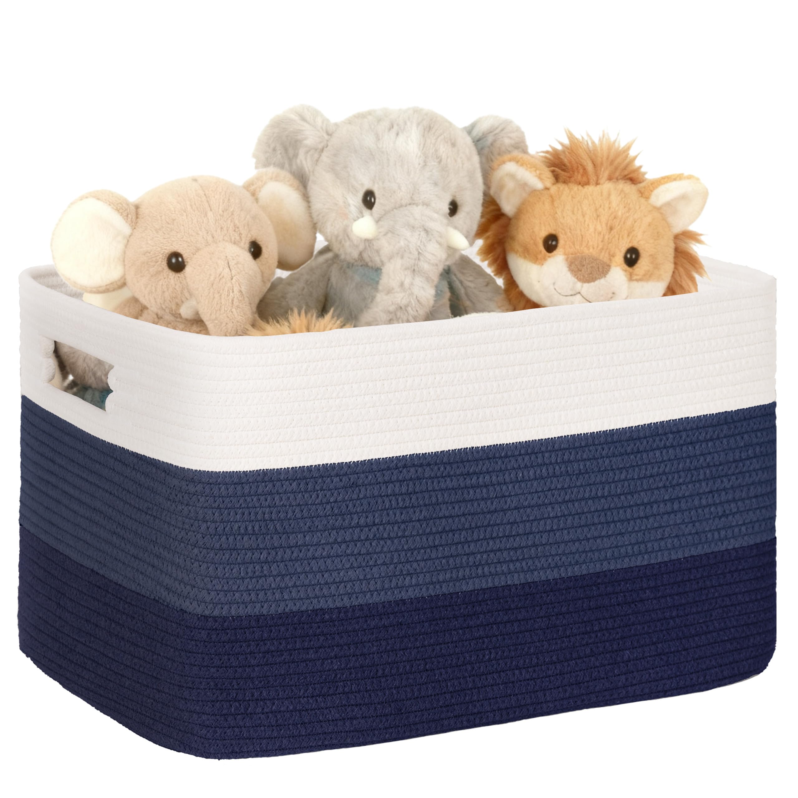 SunNewt 45L Small Laundry Basket with Leather Handles for Living Room Storage, Woven Rope Baskets Bin for Blanket, Kids Toy, Gif