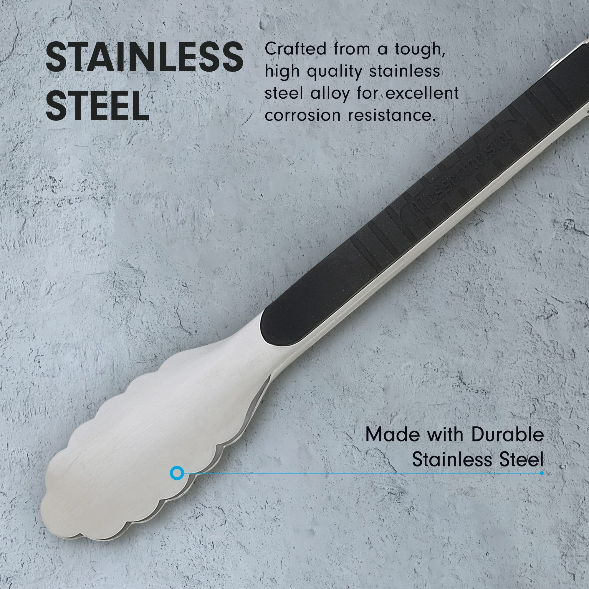 Messermeister Stainless Locking Tongs, 9    - Gently Grips Food - Durable Stainless Steel & Non-Slip, Silicone Grip - Dishwasher