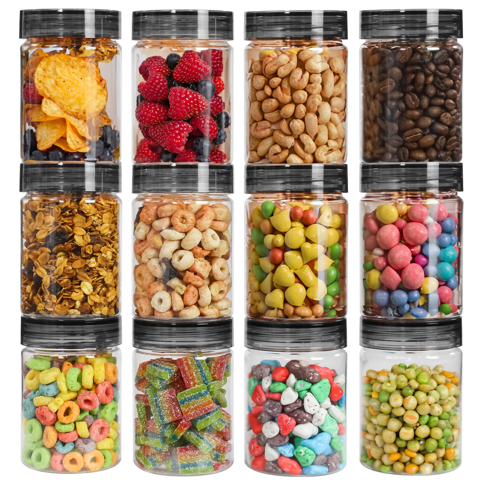Pearlpet Tiffany Plastic Containers For Kitchen Storage | Plastic Container With Spoon | Bpa-Free, Stackable Jars | Black,300 Ml