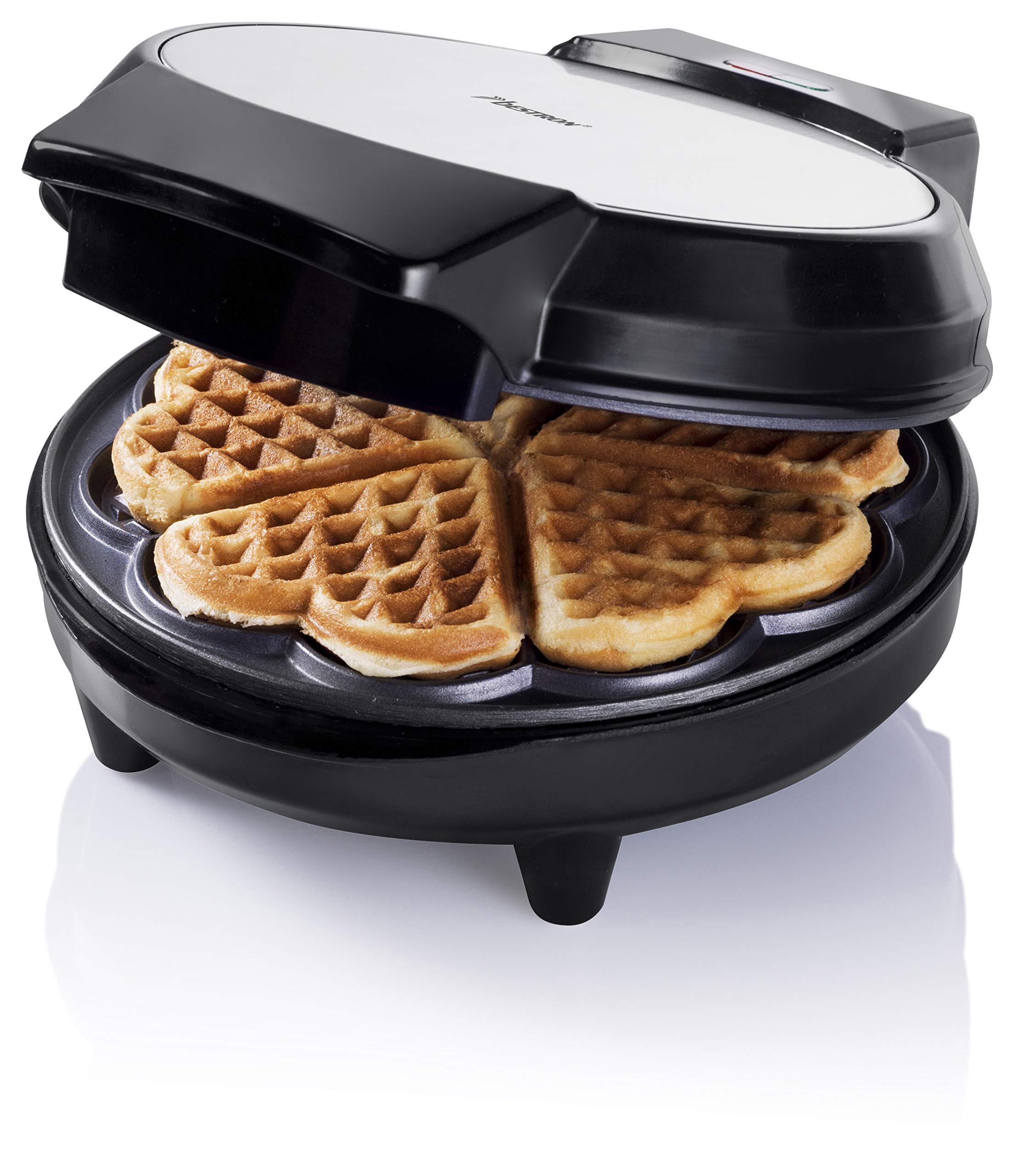 Bestron Waffle Maker for Classic Heart-Shaped Waffles, Waffle Maker with Non-Stick Coating for Heart-Shaped Waffles, 700 Watts, 