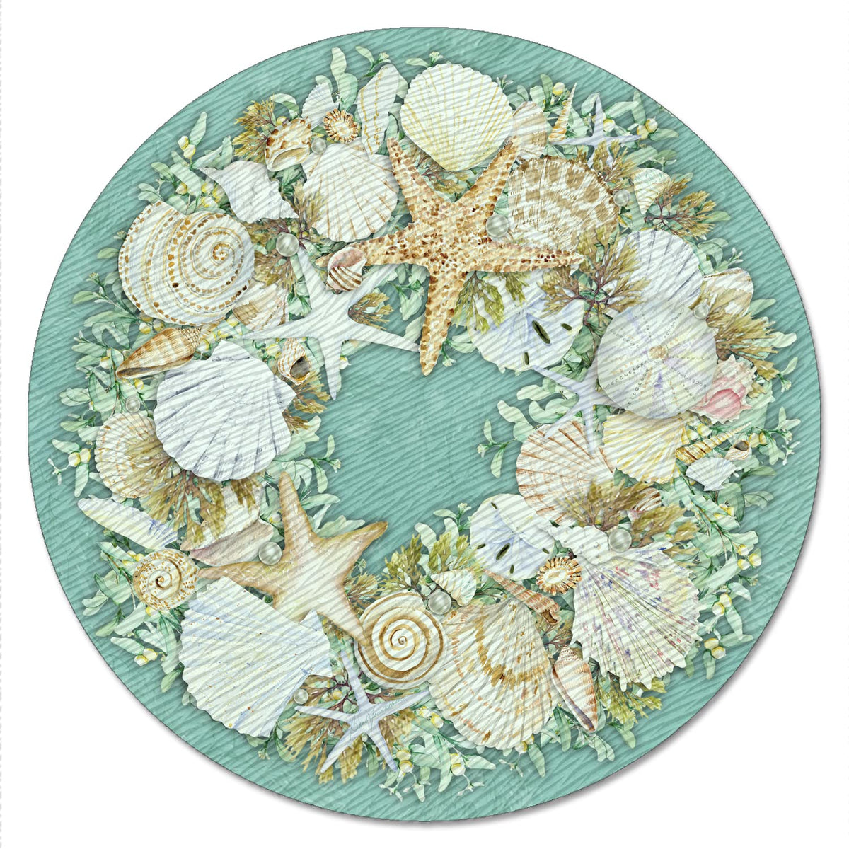 Counterart Coastal Wreath 4Mm Heat Tolerant Tempered Glass Lazy Susan Turntable 13    Diameter Cake Plate Pizza Server