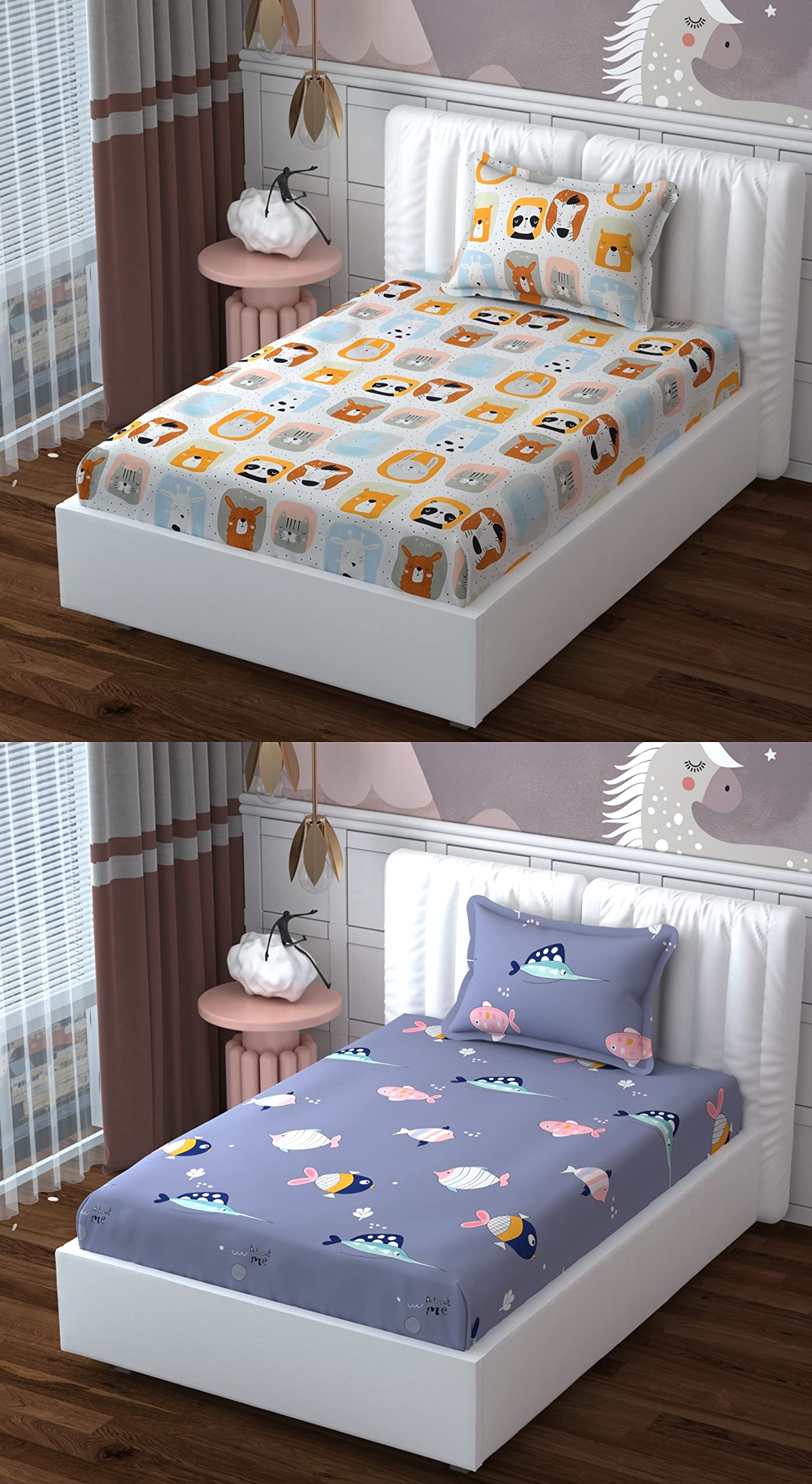 RRB Textile Cotton Super Soft Single Bedsheet For Kids Room Combo (Pack of 2) With 2 Pillow Covers|Thread Count160|Long Lasting