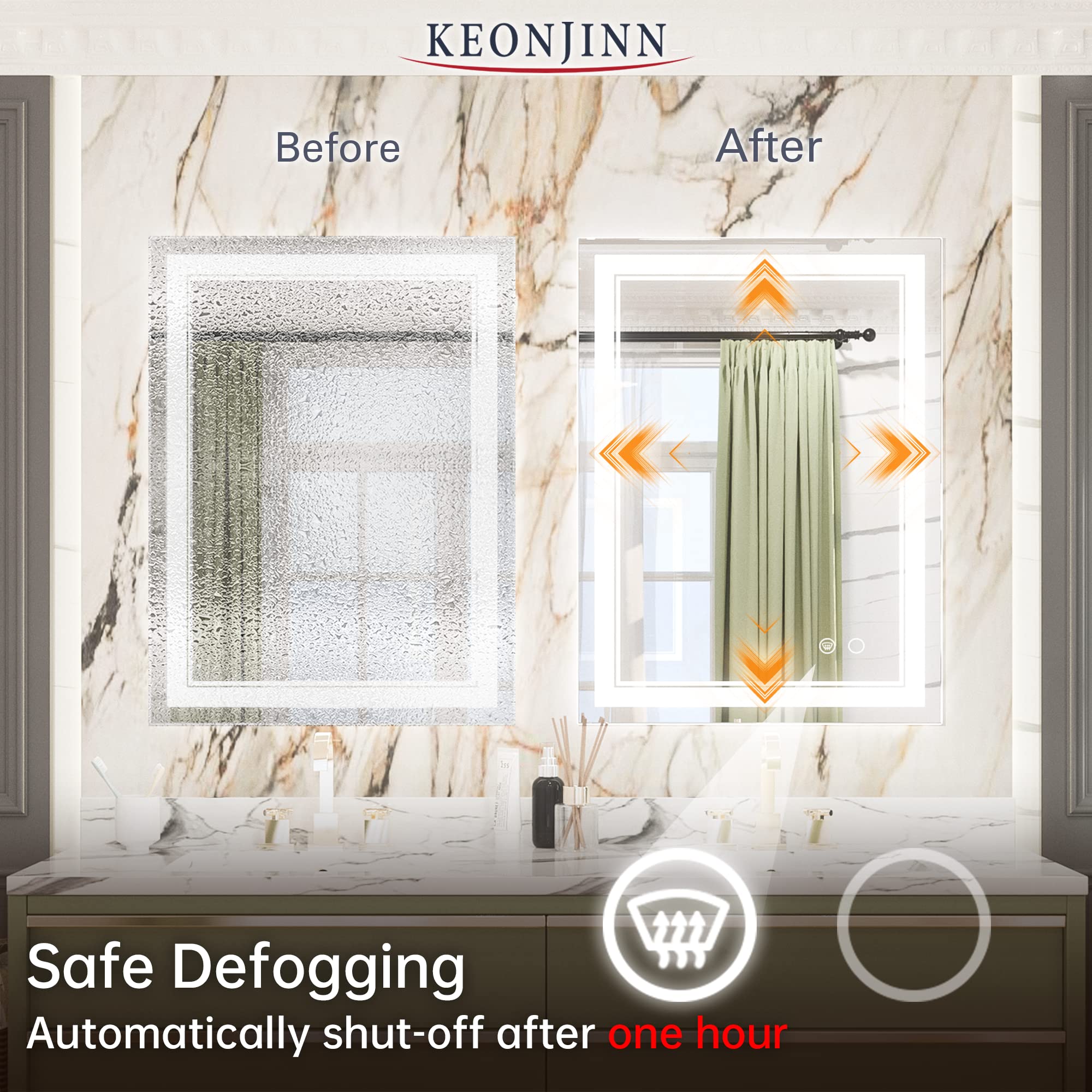 Keonjinn LED Bathroom Mirror  32 x 24 Inch Front Lighted Bathroom Vanity Mirror with Lights  Wall Mounted Anti-Fog Dimmable Lighting Makeup Mirror with Memory  6000K  IP54 (Horizontal/Vertical)