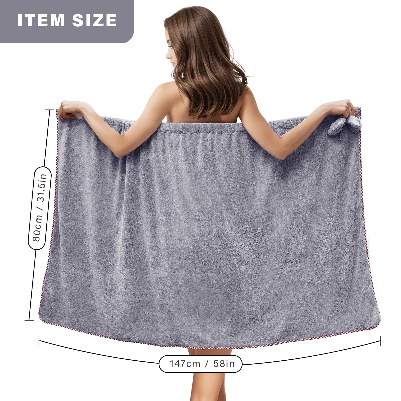 Bath Wrap Towels for Women - Adjustable Shower Spa Wrap with Home Hotel Bath Towel Nightgown for Sauna Beach Pool Gym Travel - Gray