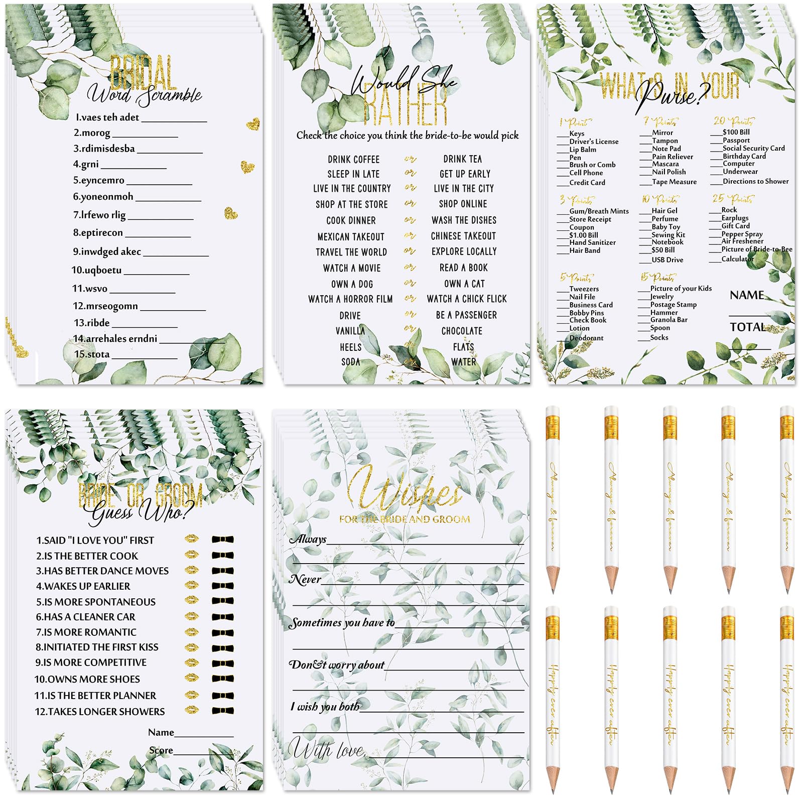 135 Pcs Bridal Shower Games Supplies Including 125 Funny Wedding Cards and 10 Pieces Pencils Games Bridal Shower Decorations Edi