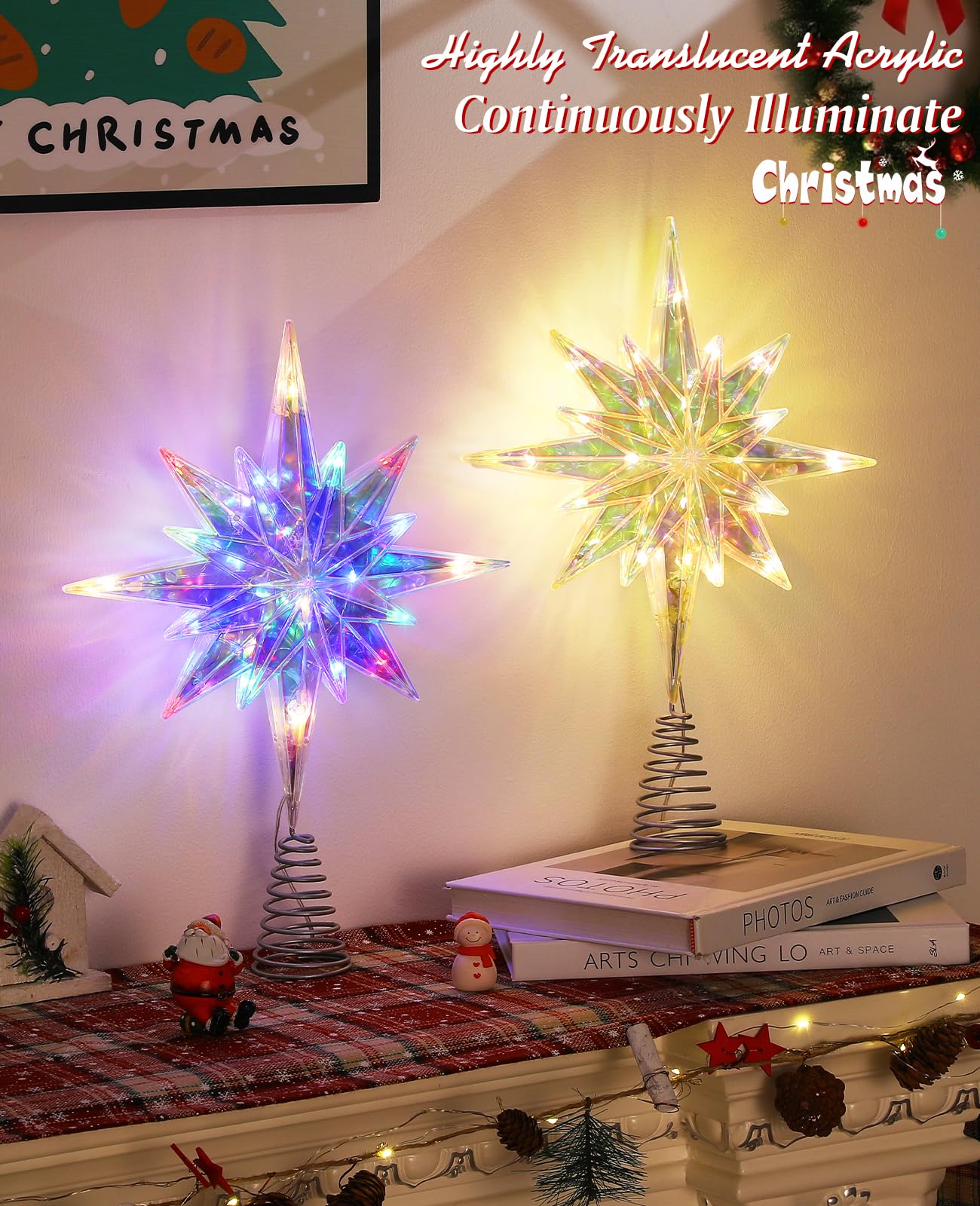 Luxspire Christmas Tree Topper, Lighted Star Tree Topper with USB Plug-in & Remote Control, 11 LED Acrylic Christmas Decorations