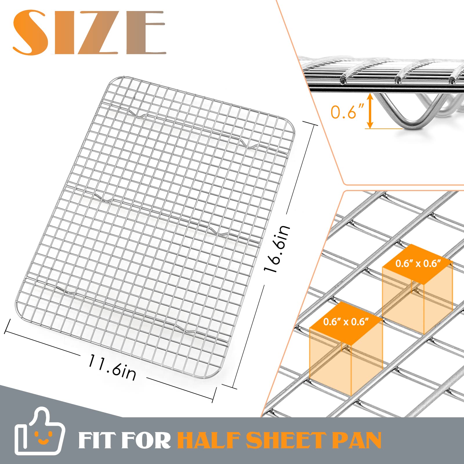 Cooling Rack Set Of 2, E-Far 1/2 Sheet Baking Racks For Oven Cooking Roasting Grilling, Stainless Steel 16.6    X 11.6    Wire R