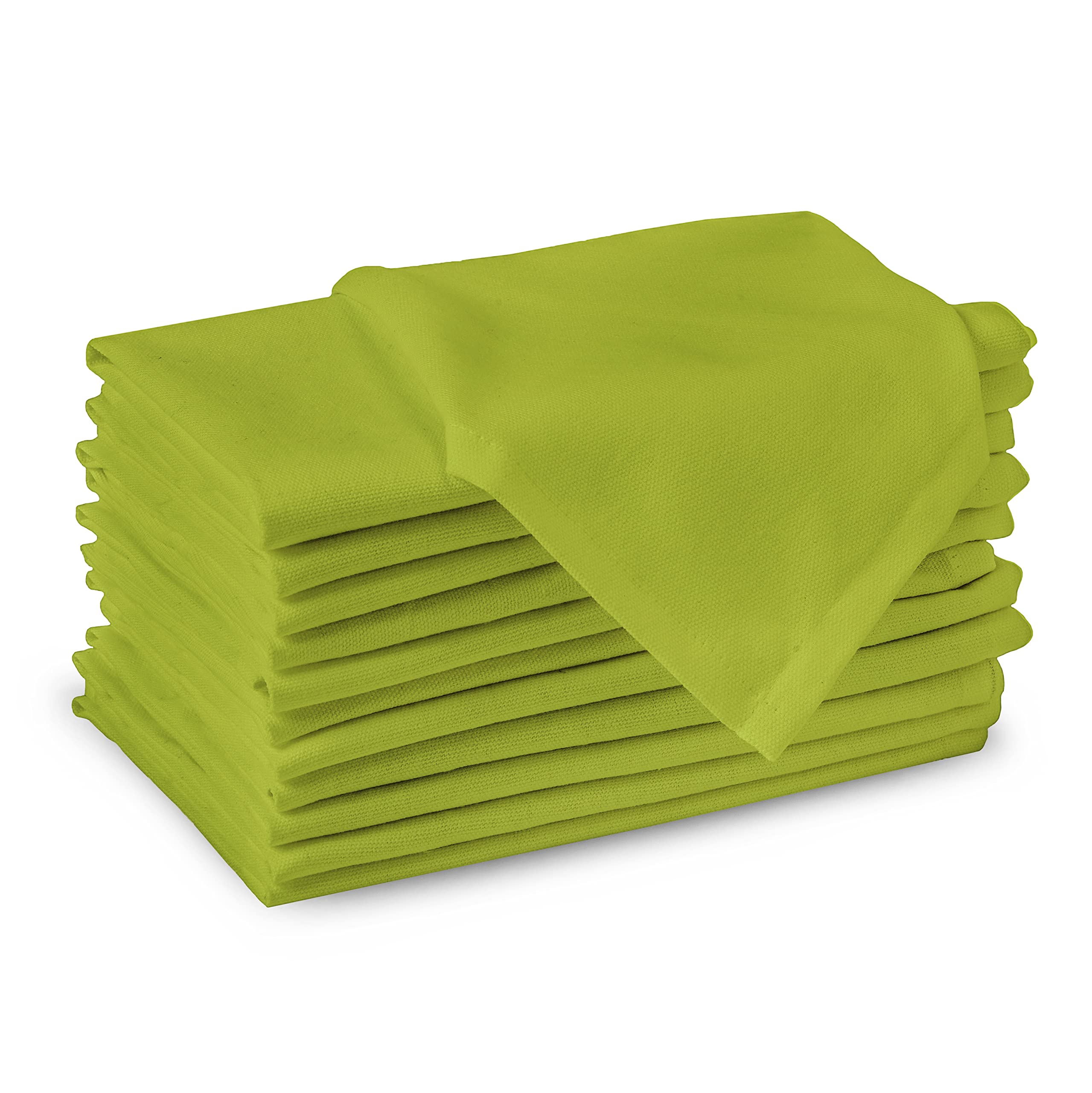 Encasa Cotton Cloth Napkins | Set Of 12 | Size 17 ''X17 '' | Lime Green Solid Color | Machine Washable