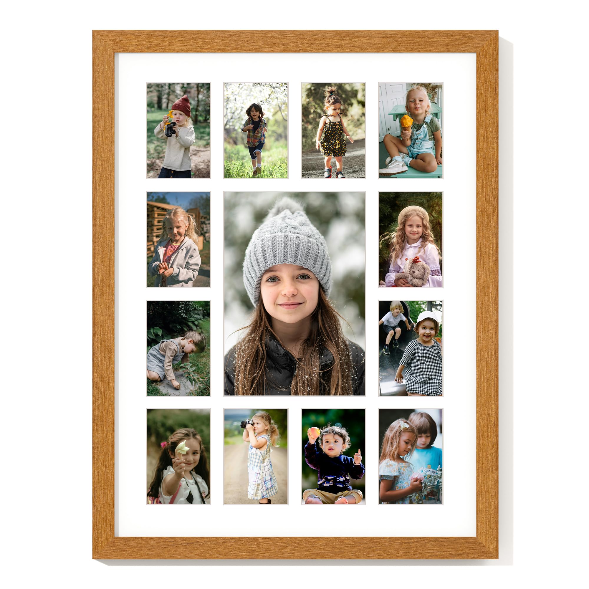 Axeman 12x16 School Years Picture Frame K-12 Day Graduation Photo Collage Solid Oak Picture Frame With Mat - Displays One 5x7 Ph