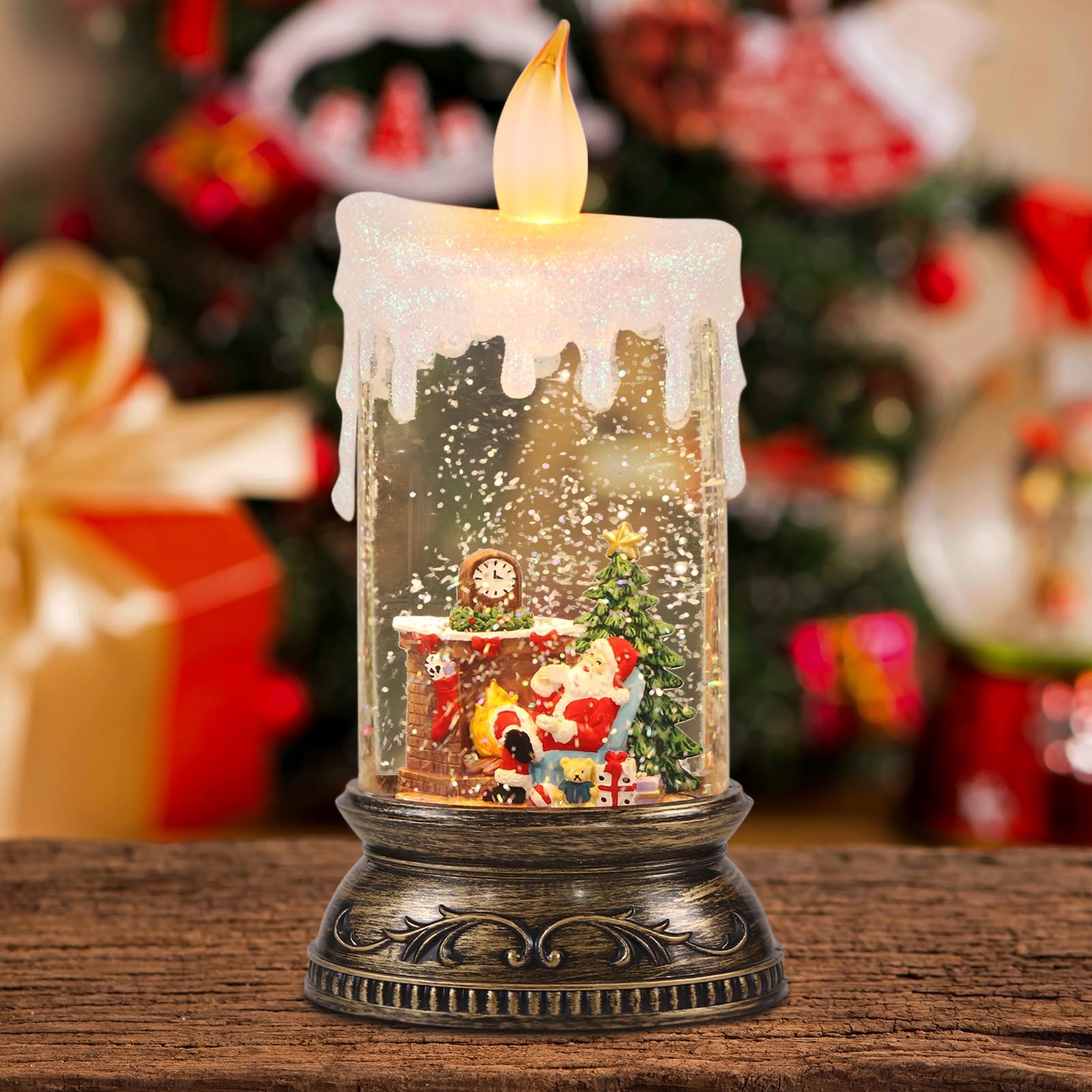 GenSwin Christmas Snow Globes with Music USB Rechargable Cable and Timer, Christmas Lantern Decorations Indoor, 1 Pcs Christmas 