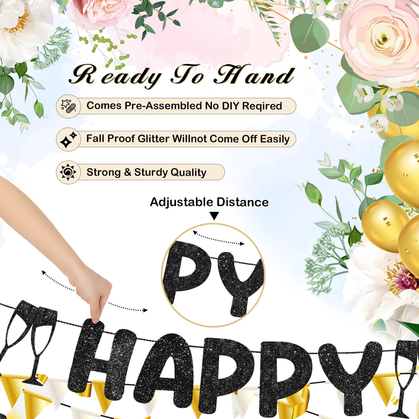 Breling Pre Strung Happy Engagement Banner Glitter Engagement Party Decorations for Congratulations Engaged Wedding Shower Signs