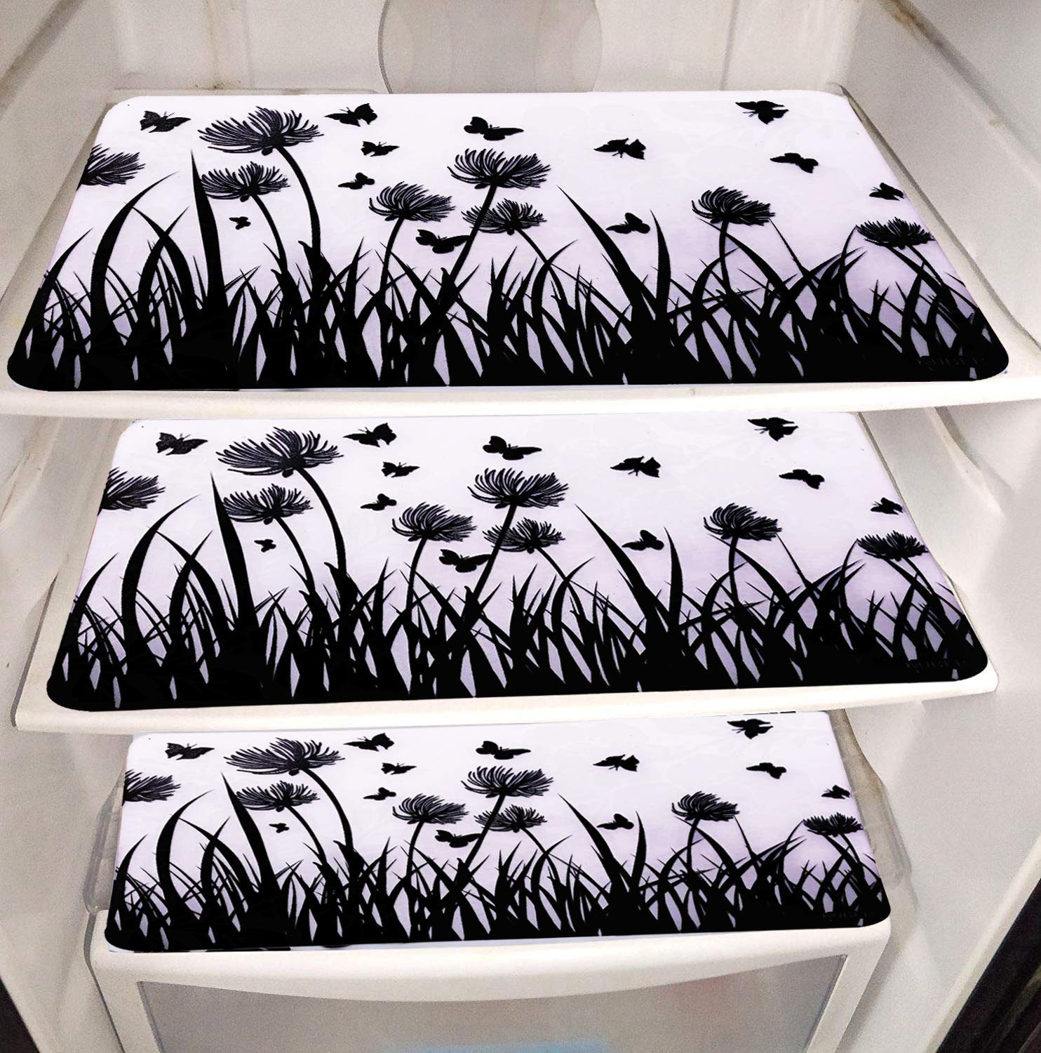 Kuber Industries Pvc 6 Pieces Refrigerator Drawer Mats (Black & White) -Ctltc11156