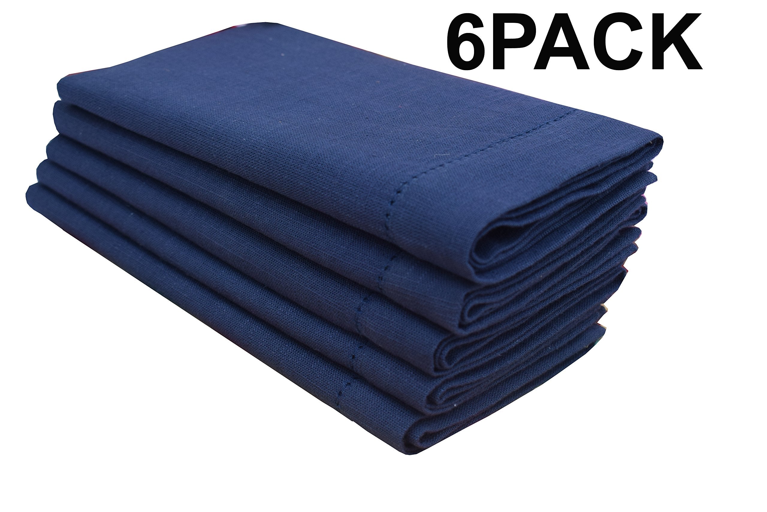 Gfi Linen Clubs 100% Cotton Slub Hemstitch Napkin 18X18,Set Of 6 (Navy, 18''X18'')