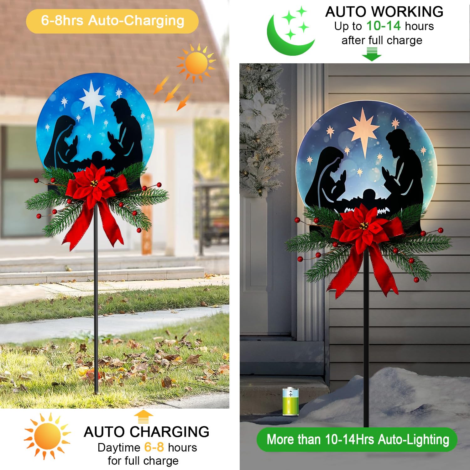 VV-Ladybug Christmas Jesus Solar Garden Stake Decor Outdoor Waterproof LED Lighted Yard Art Religious Xmas Decor for Patios Cour