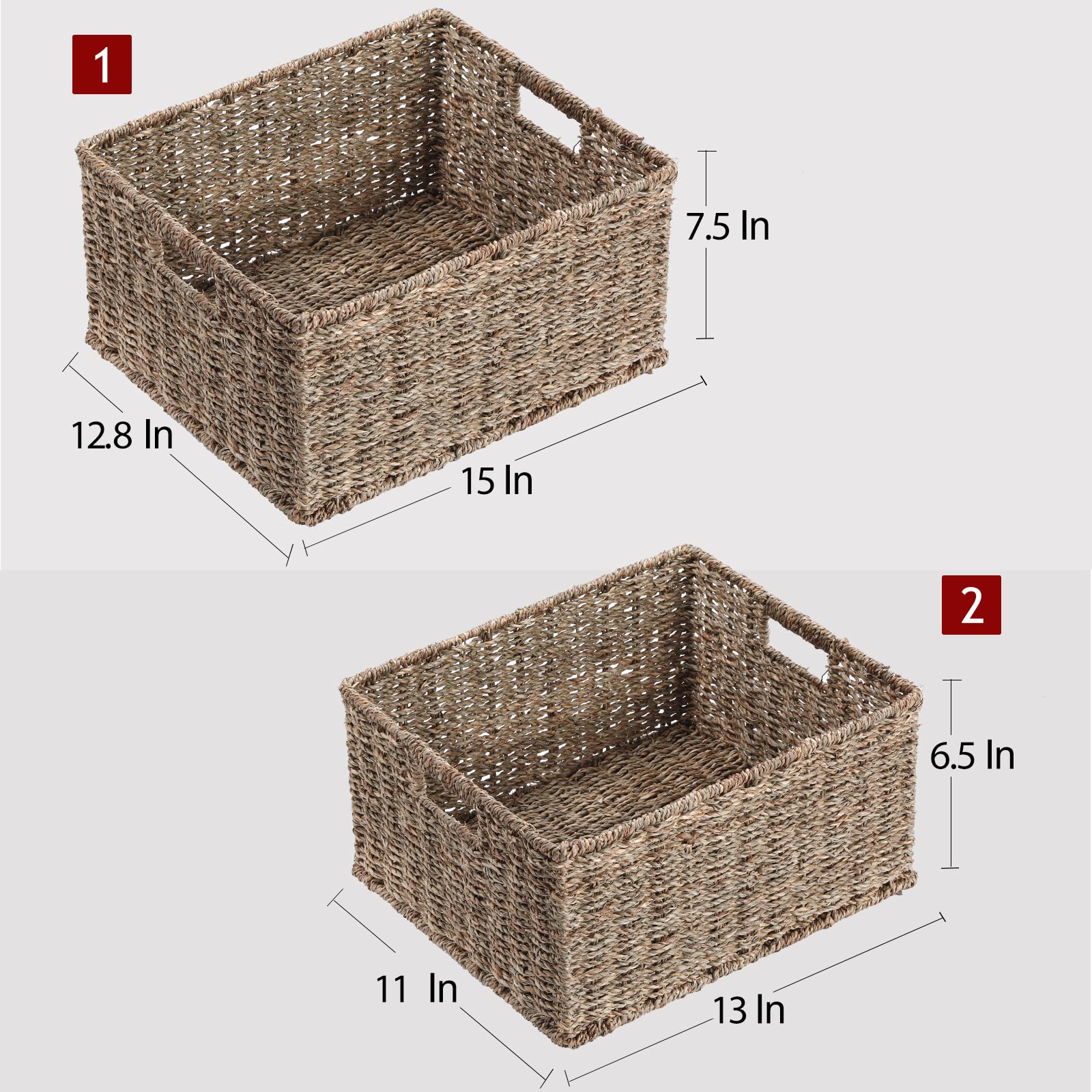 HOONEX Large Wicker Baskets for Storage  Seagrass Baskets with Dual Handles  Woven Baskets for Storage  Set of 2  Natural