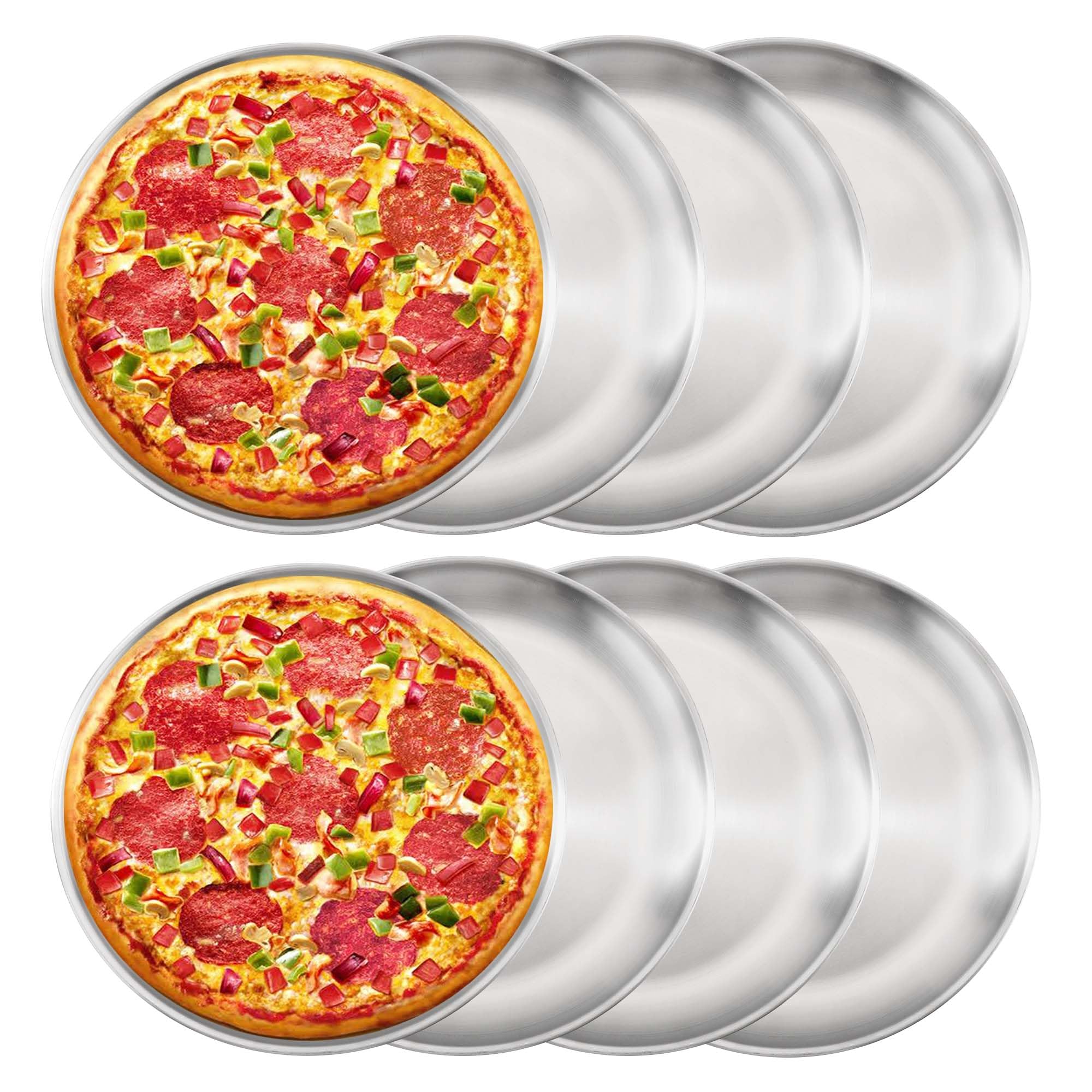 YEUIKERR 8 Pieces Pizza Pan 12 inch Stainless Steel Pizza Pan for Oven, Round Baking Pizza Tray, Heavy Duty Pizza Serving Tray, 