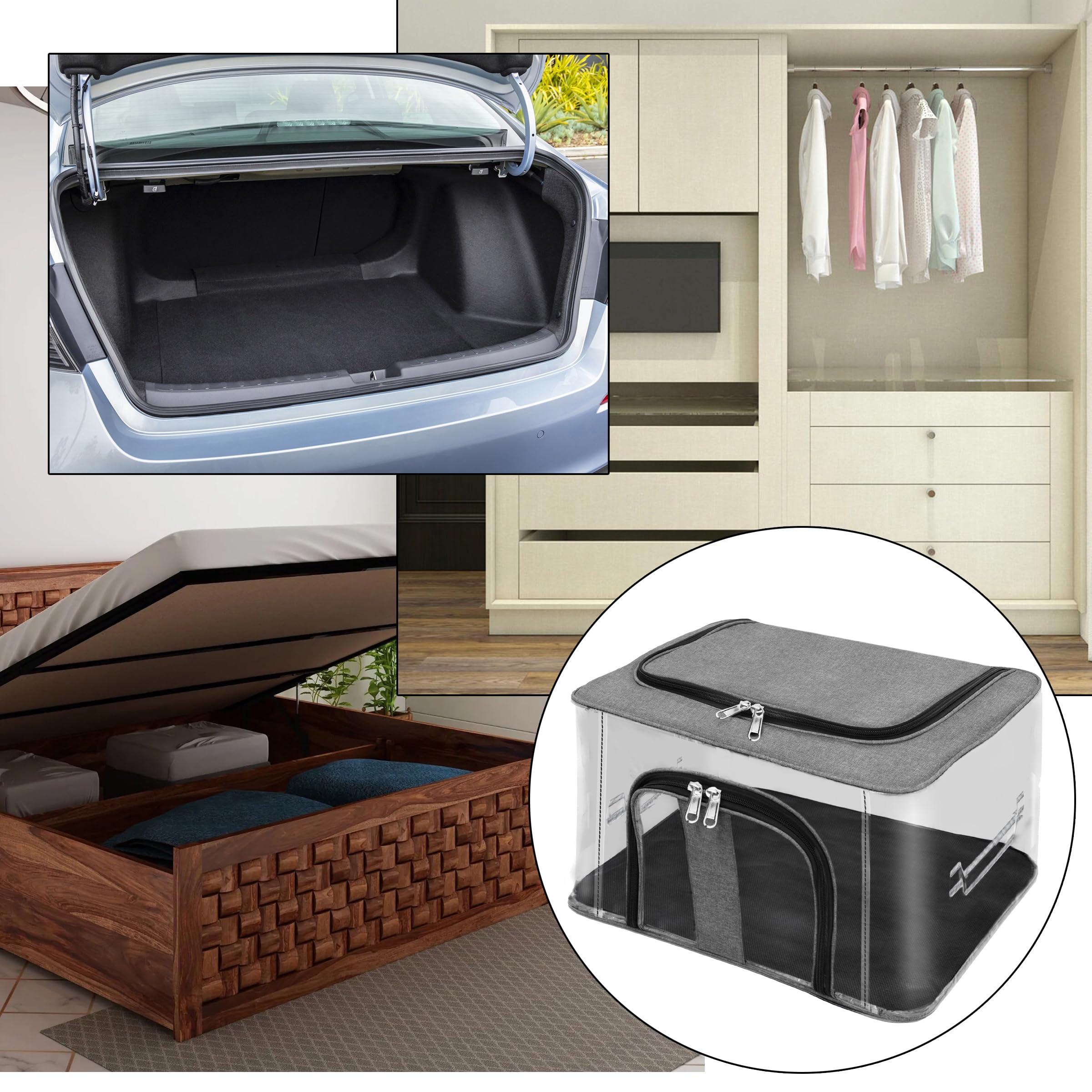 Storite 5 Pack Nylon 33 L Pvc Transparent Moisture Proof Storage Box For Clothes Closet Wardrobe Organizer For Clothes Saree Bag