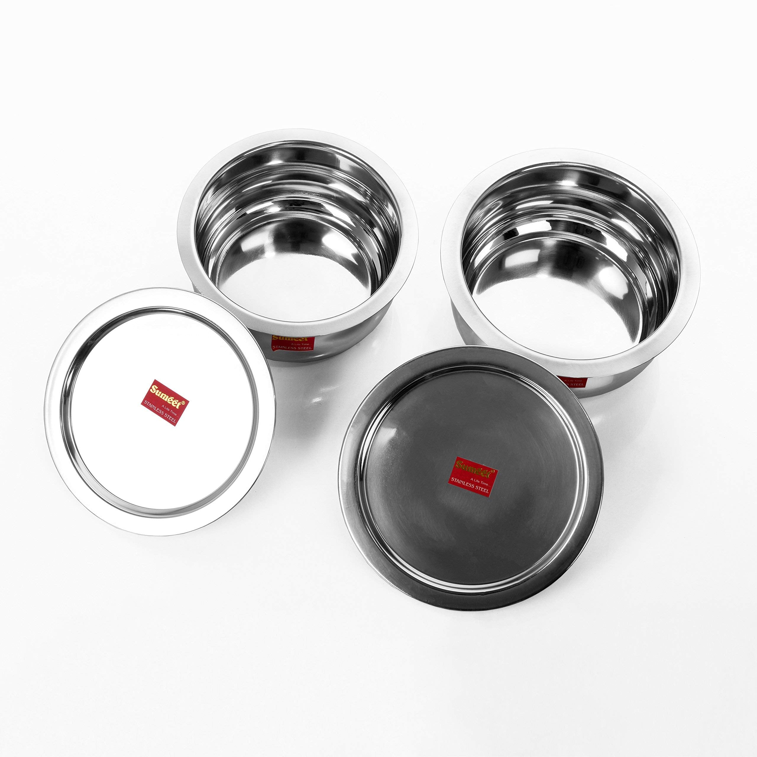 Sumeet 2 Pcs Stainless Steel Induction & Gas Stove Friendly Belly Shape Container Set/Tope/Cookware Set With Lids Size No.12 & N