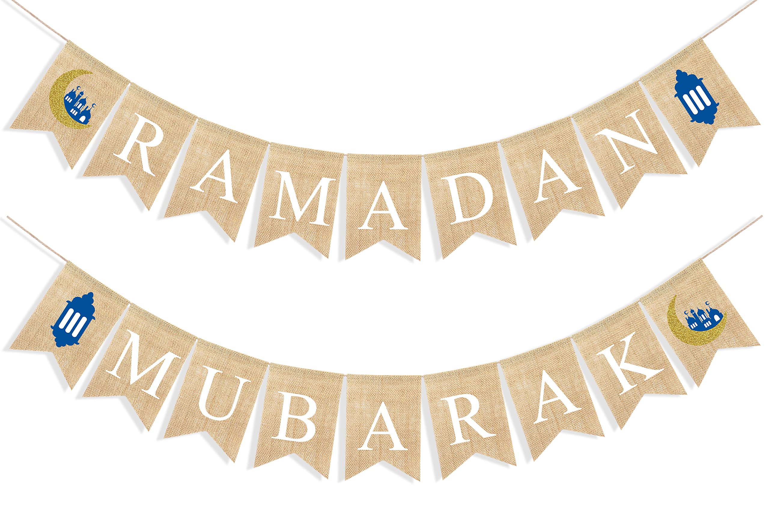 Uniwish Ramadan Mubarak Banner Burlap Bunting Garland Ramadan Decorations For Home Mantle Fireplace Decor Eid Mubarak Party Supp
