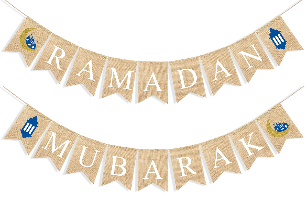 Uniwish Ramadan Mubarak Banner Burlap Bunting Garland Ramadan Decorations For Home Mantle Fireplace Decor Eid Mubarak Party Supp