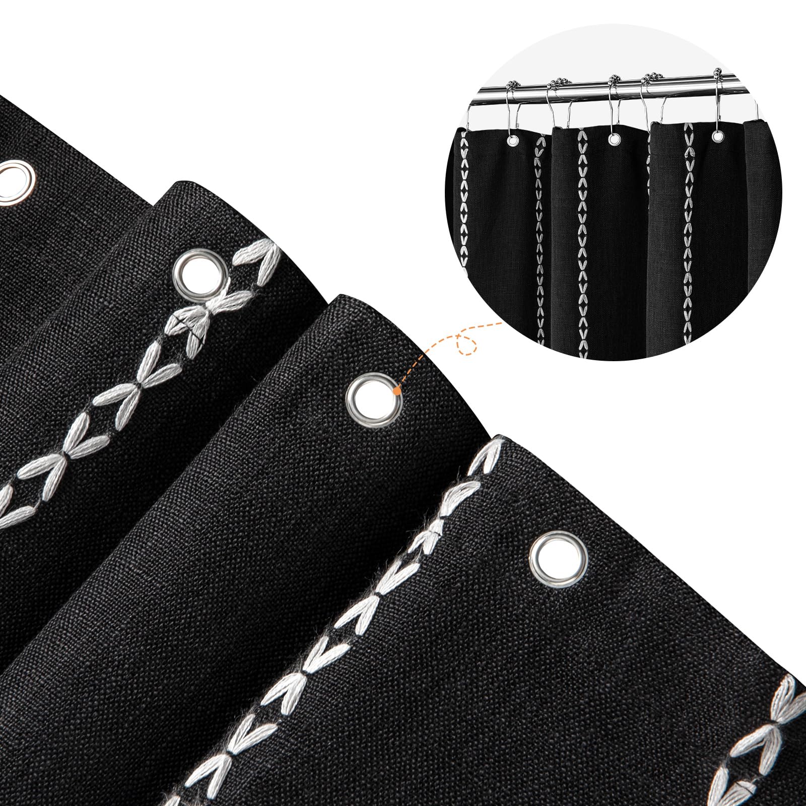 Mitovilla Boho Extra Long Shower Curtain 72 X 84, Black 84 Inch Xl Cotton Linen Tassel Fabric Shower Curtain Set With Hooks For