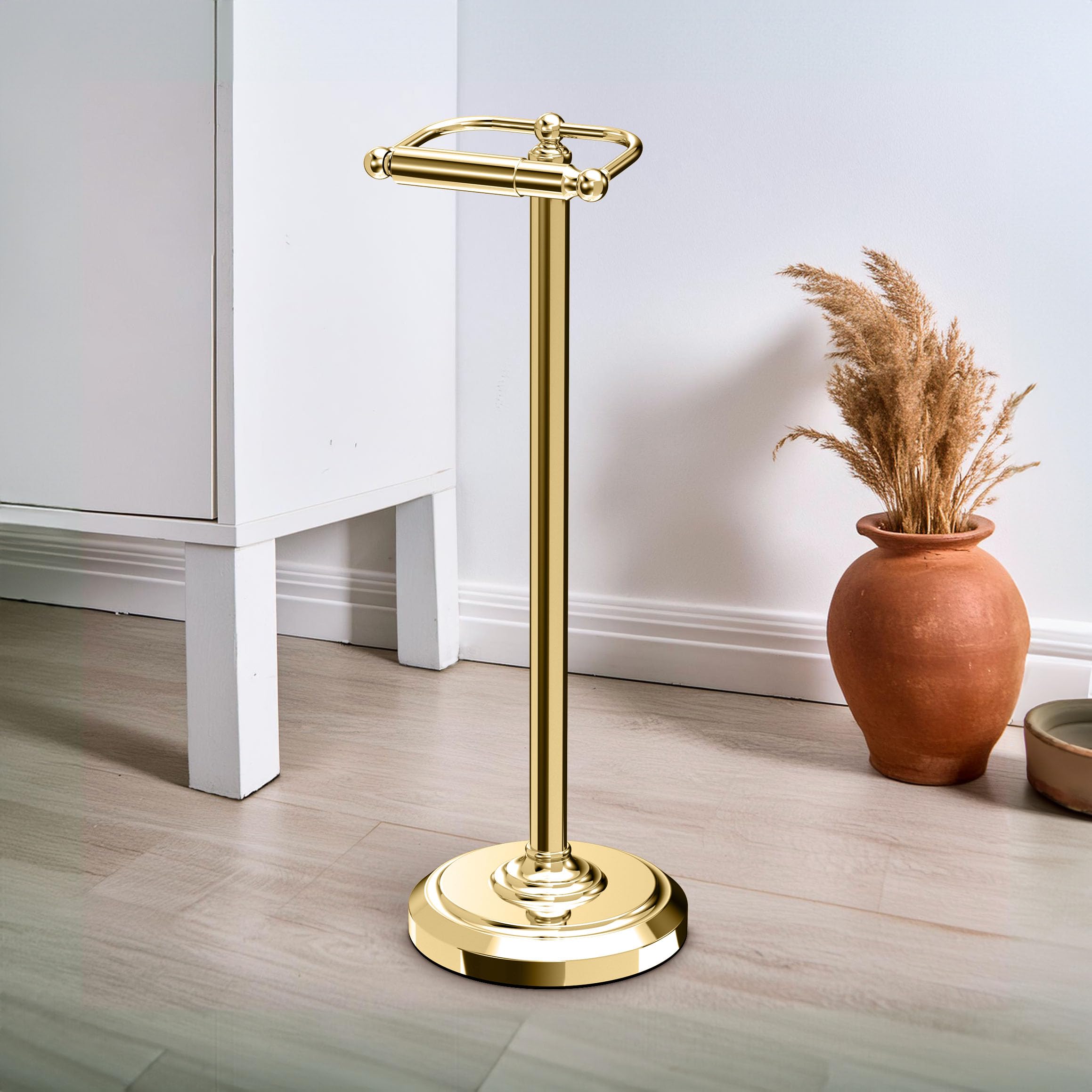 Gatco 1436 Pedestal Toilet Paper Holder, Polished Brass