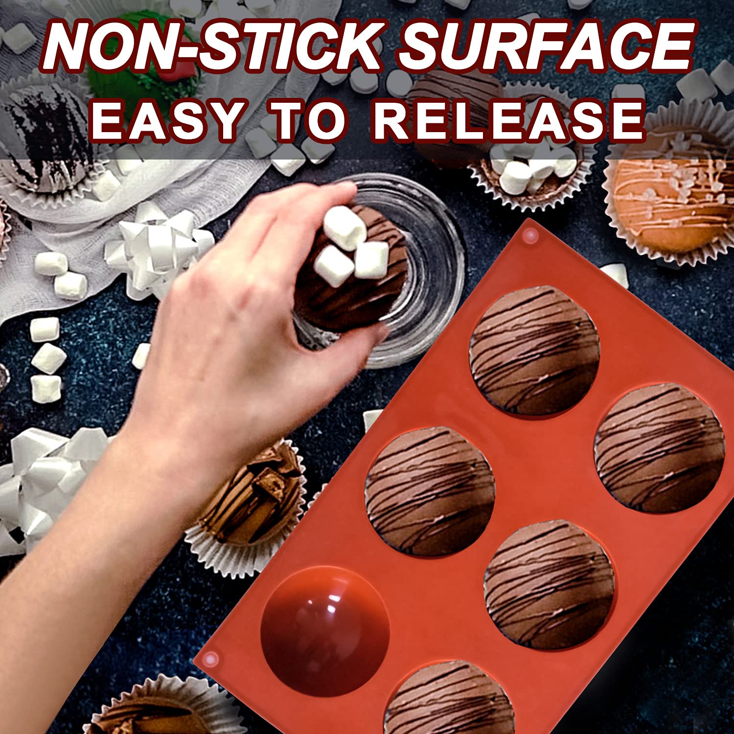 Lerykin Semi Circular Silicone Molds, Non-Stick Silicone Chocolate Molds,3 Packs Baking Molds For Making Chocolate, Cake, Jelly,