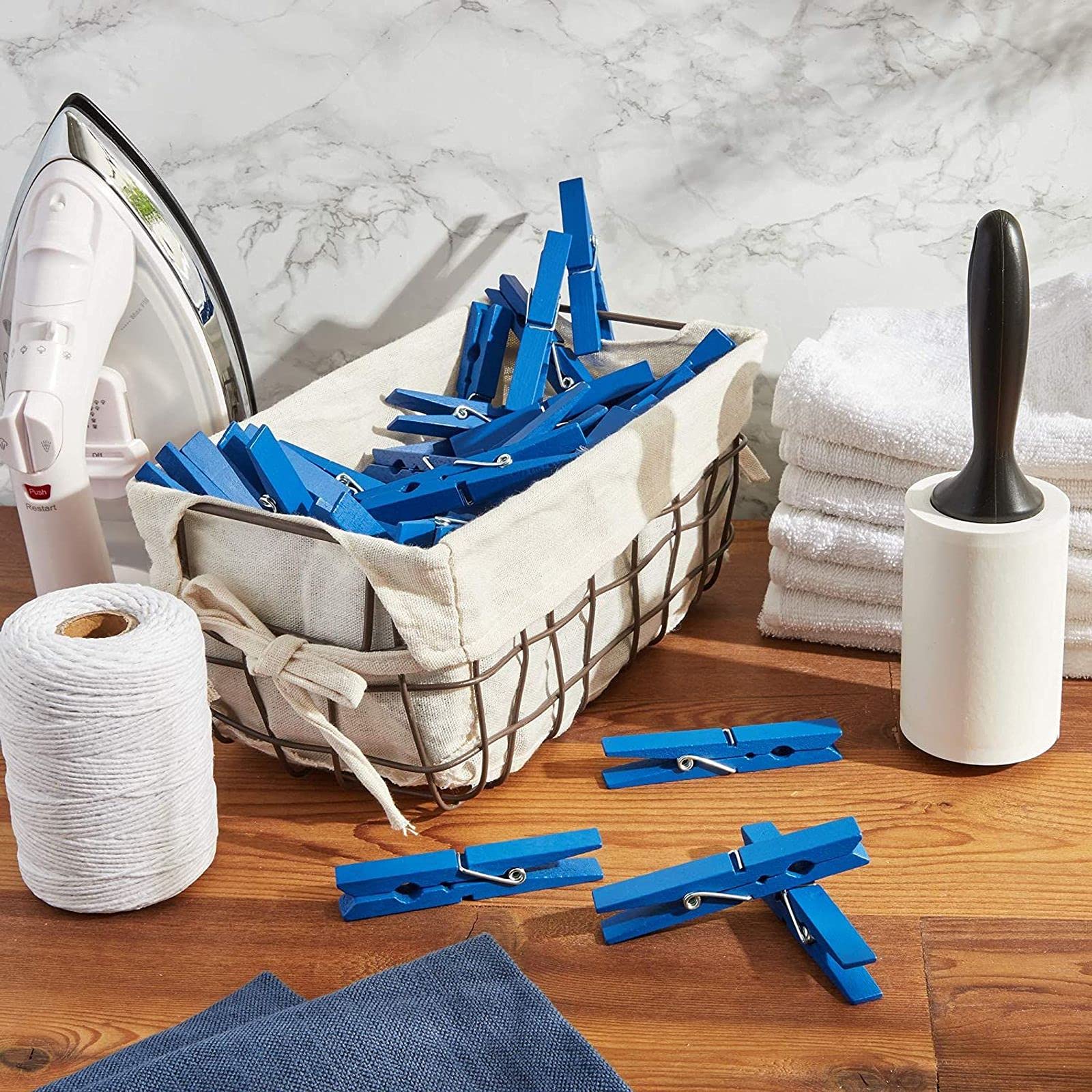 Juvale Wooden Clothespins for Baby Shower and Hanging (4-inch  Blue  100-Pack)