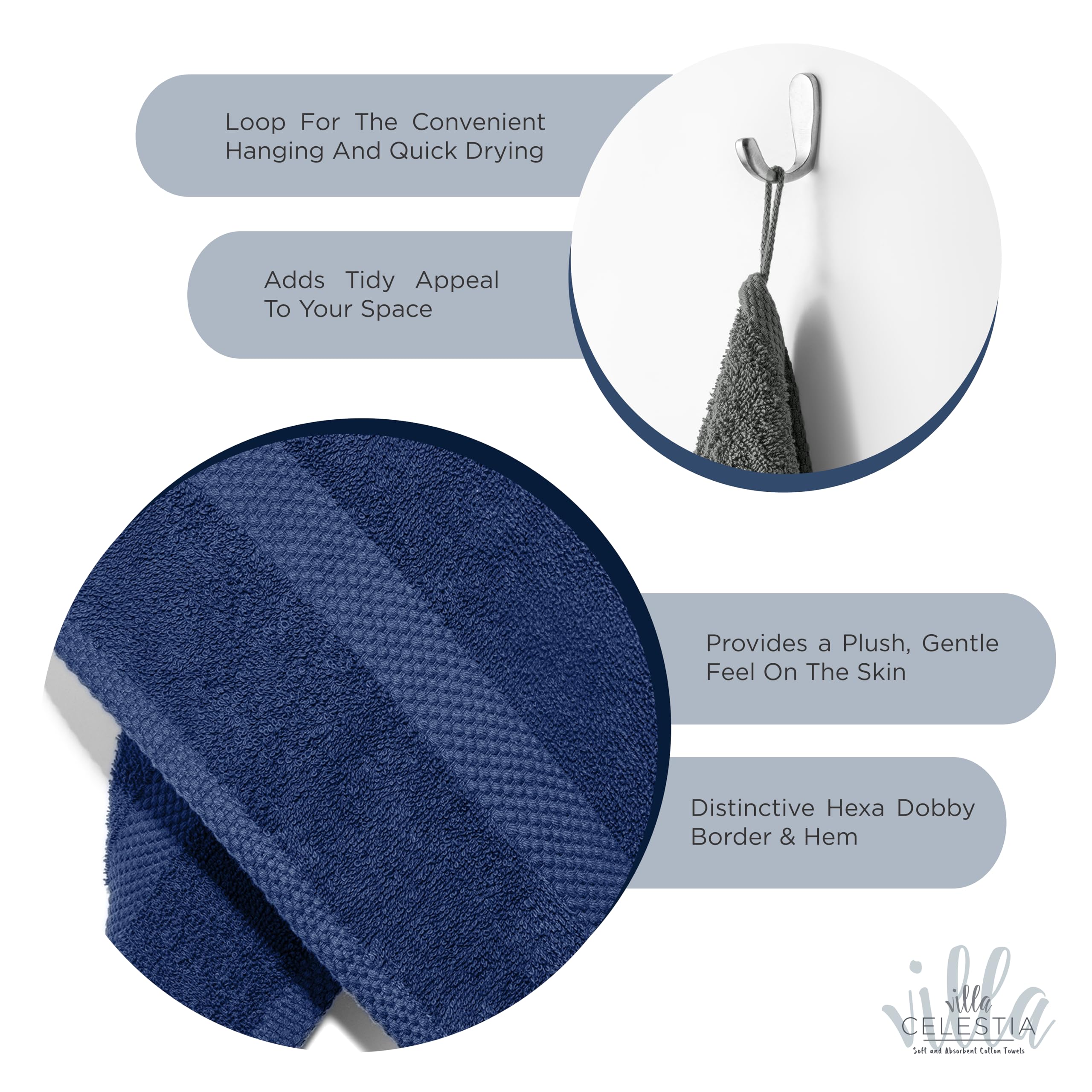 Villa Celestia 100% Cotton Bath Towel Set Of 18-4 Bath Towels, 6 Hand Towels, 8 Wash Cloths, Sustainable, Soft, Highly Absorbent