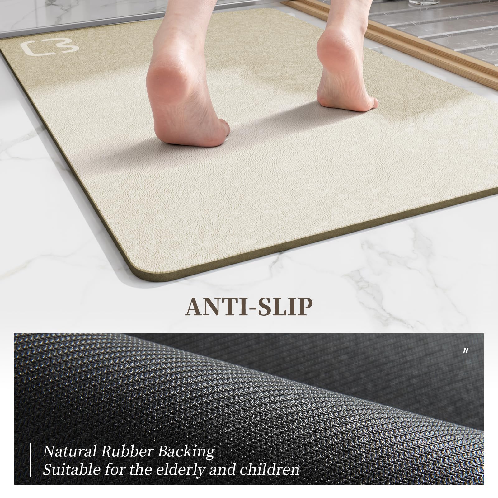 2 Piece Bathroom Mat Rugs Set - Quick Dry Absorbent Diatomaceous Earth Bath Mat Non-Slip Bathroom Floor Mat With Rubber Backing,
