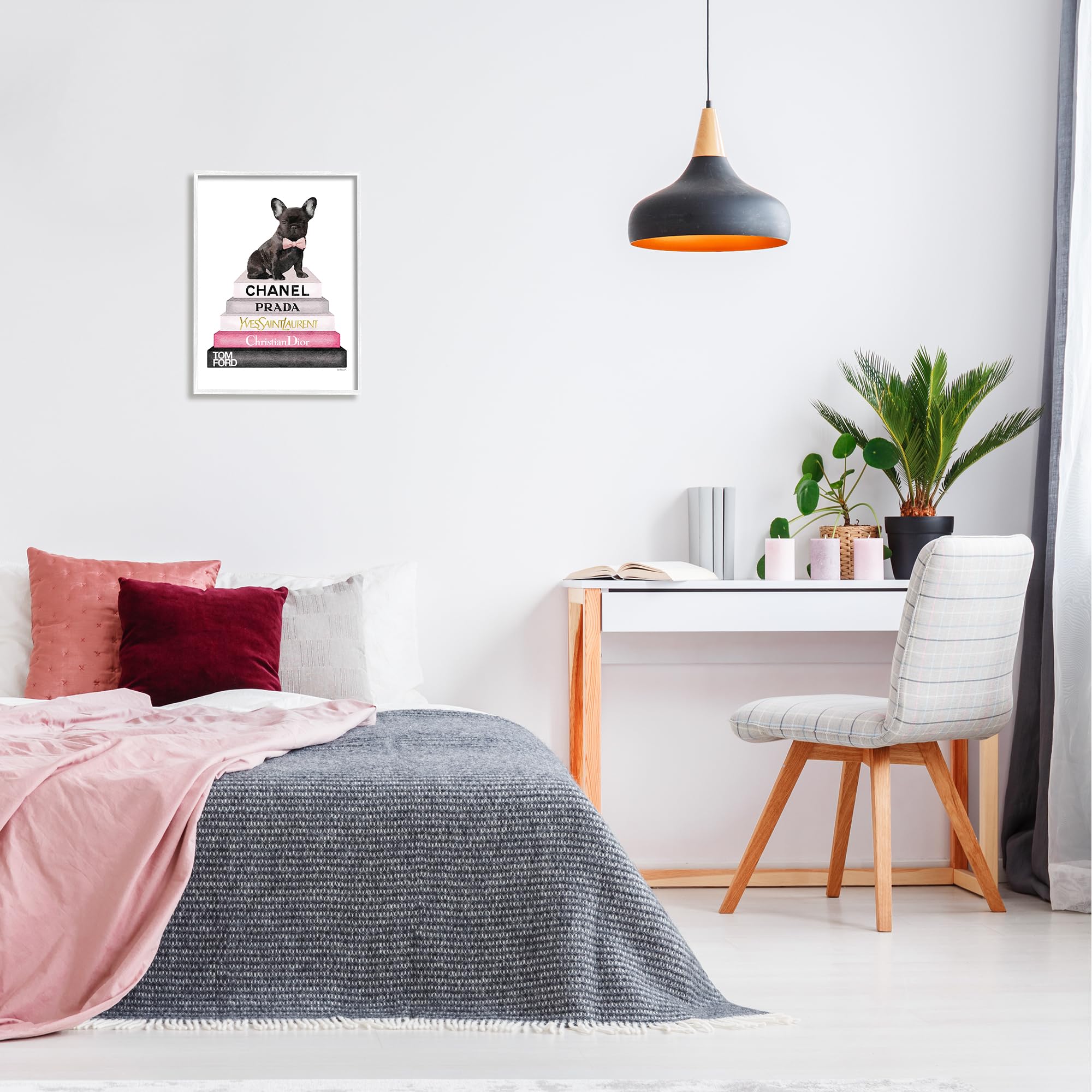 Stupell Industries Book Stack Fashion French Bulldog
