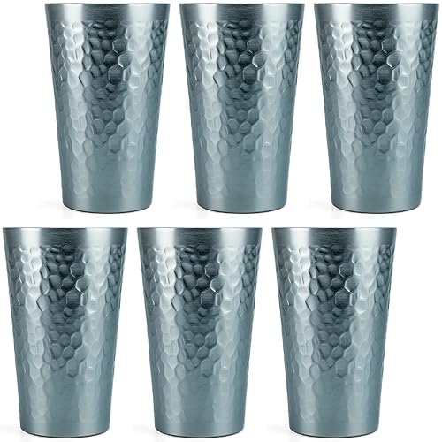 Arora Aluminum Cups for Drinks  Metal Hammered Grey Tumbler  Aluminum 16oz Cup  Set of 6