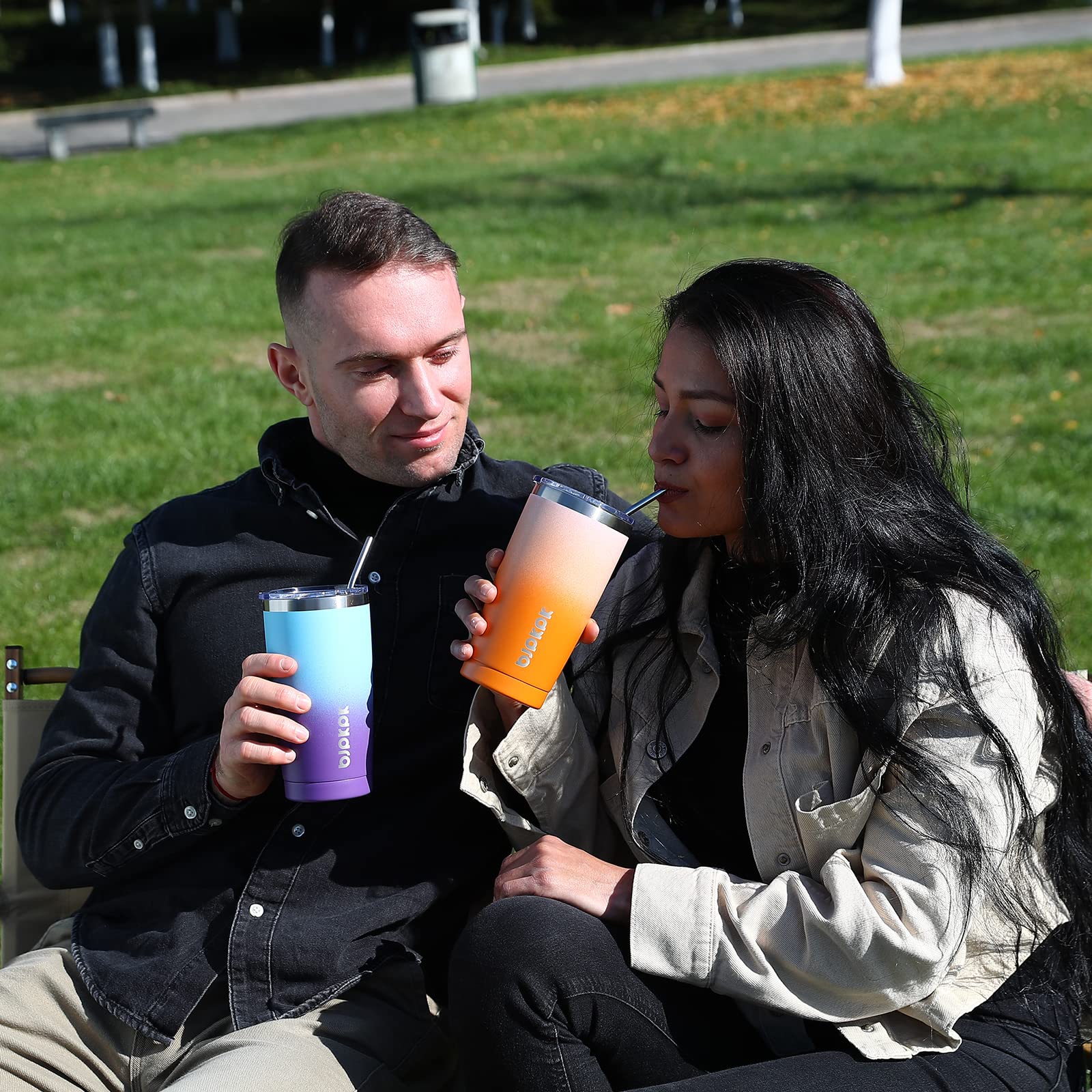 Bjpkpk White Stainless Steel Tumbler With Lid And Straw 20 Oz Insulated Tumblers Thermal Cup For Hot And Cold Drinks