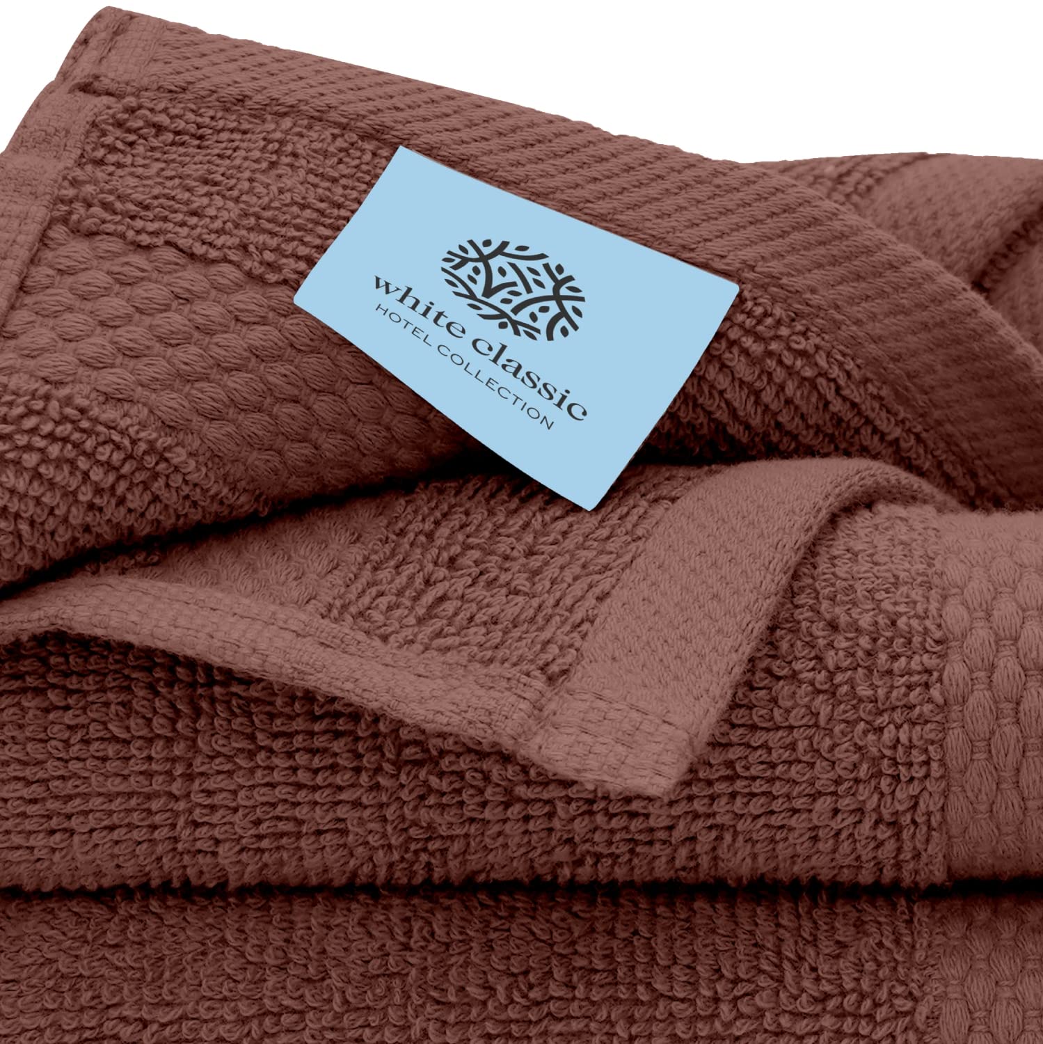 White Classic Cotton Washcloths - Large 13x13" Brown Spa Towels | 12 Pack