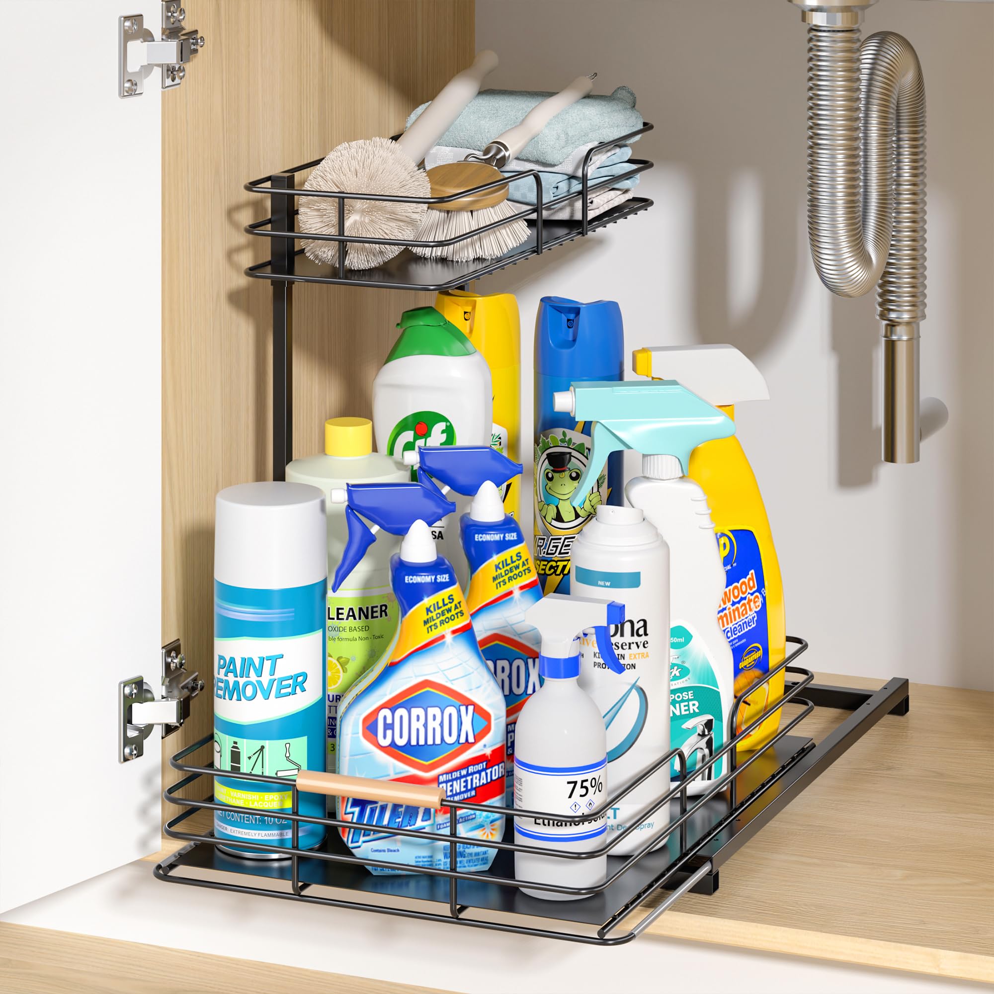 Lamu Under Sink Organizers And Storage, 2 Tier Bathroom Kitchen Cabinet Organizers And Storage, Pull Out Under Sink Storage Kitc
